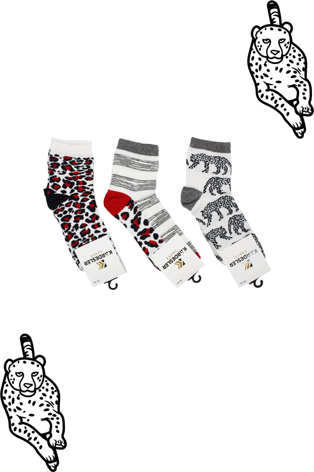 Image of Kadın Çok Renkli Desenli Pamuklu Yarım Konç Çorap 3'Lü Paket