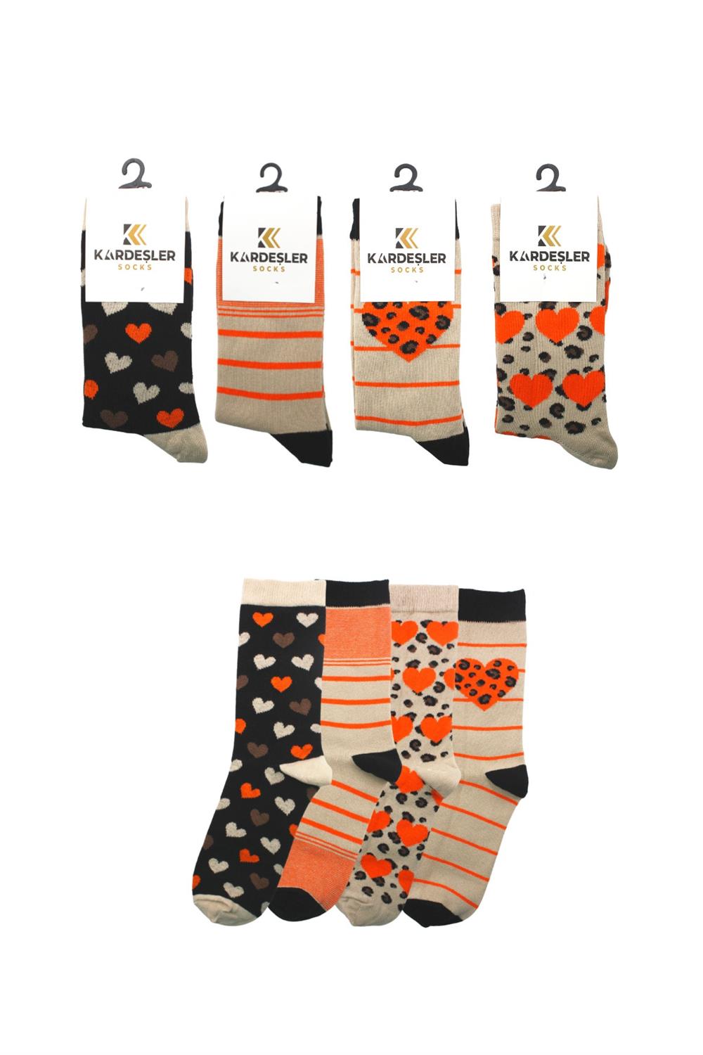Image of Women's Colorful Heart Striped Cotton Ankle Socks, 4-Pack