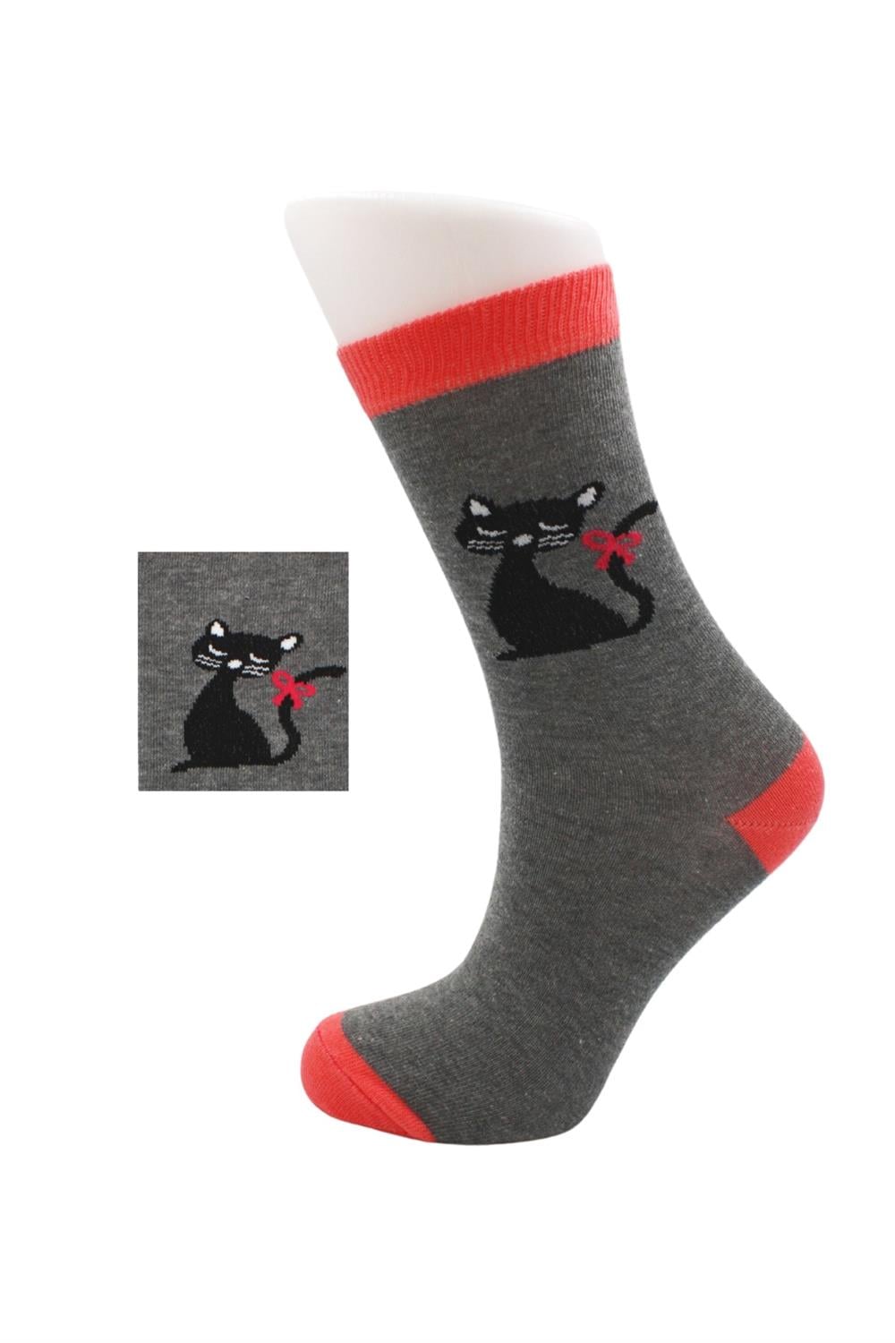 Image of Kadın Çok Renkli Kedi Desenli Pamuklu Soket Uzun Çorap 2'Li Paket