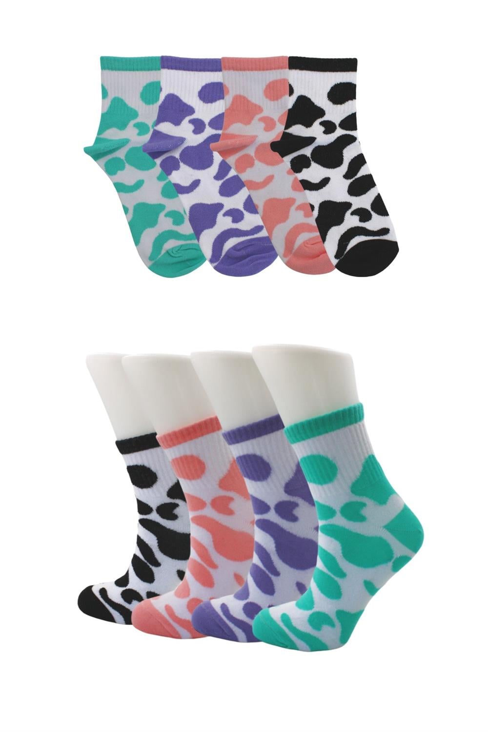 Image of Women's Colorful Tennis College Cotton Socks Cow Pattern 4-Pack