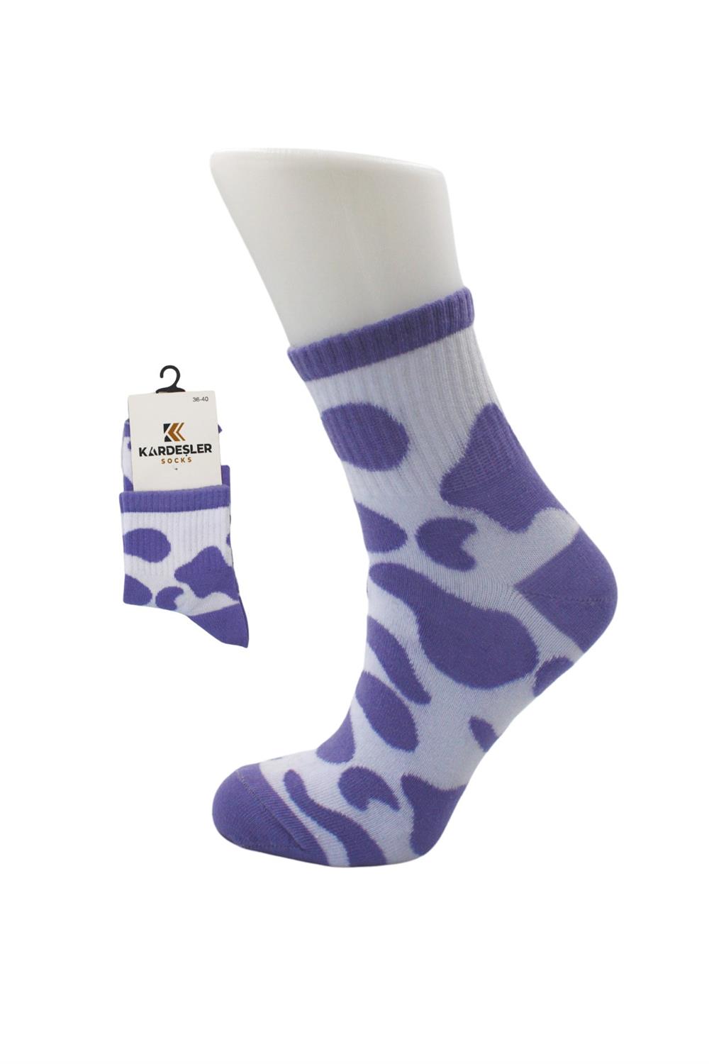 Image of Women's Colorful Tennis College Cotton Socks Cow Pattern 4-Pack
