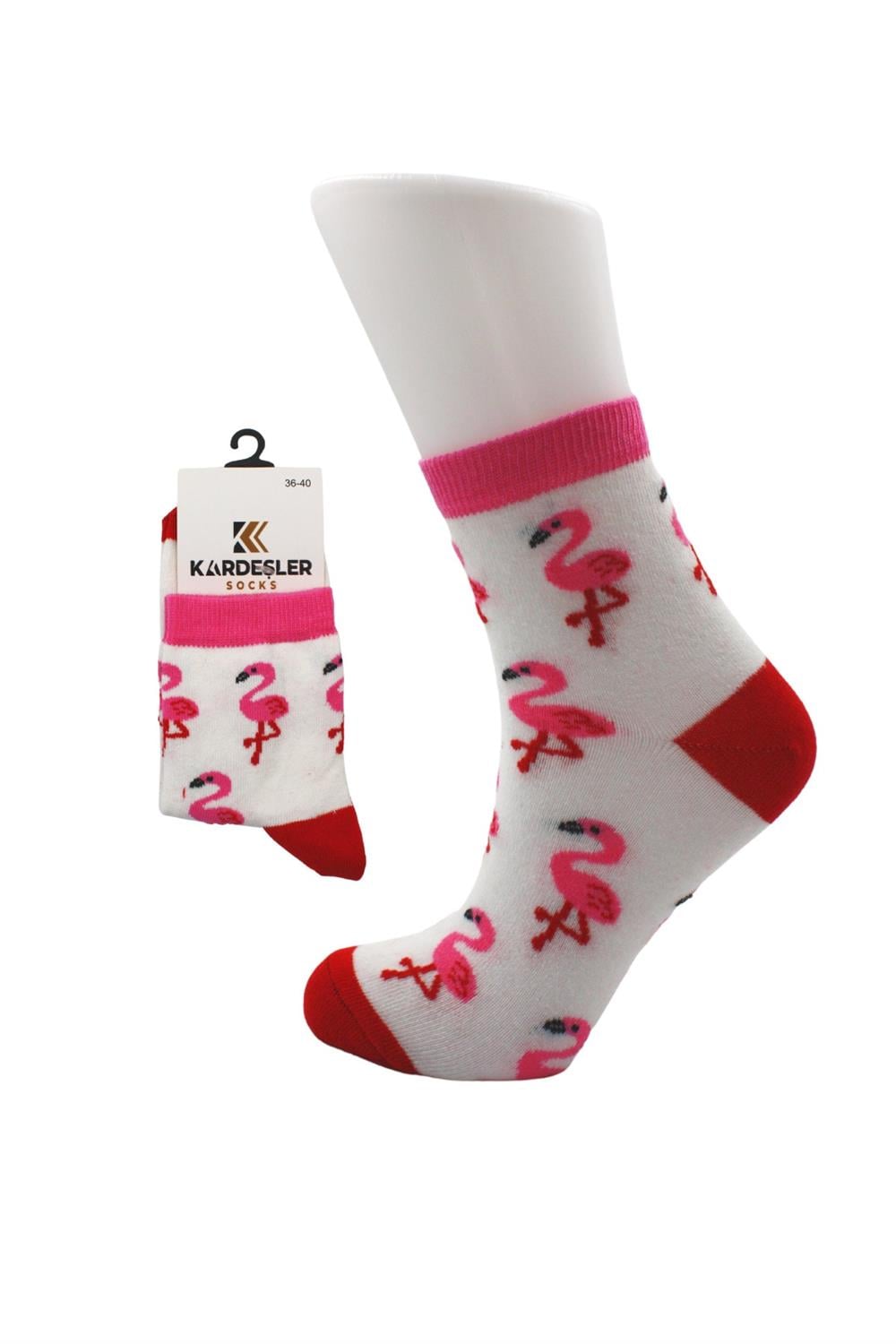 Image of Kadın Çok Renkli Yarım Konç Flamingo Desenli Pamuklu Çorap 6'Lı Paket