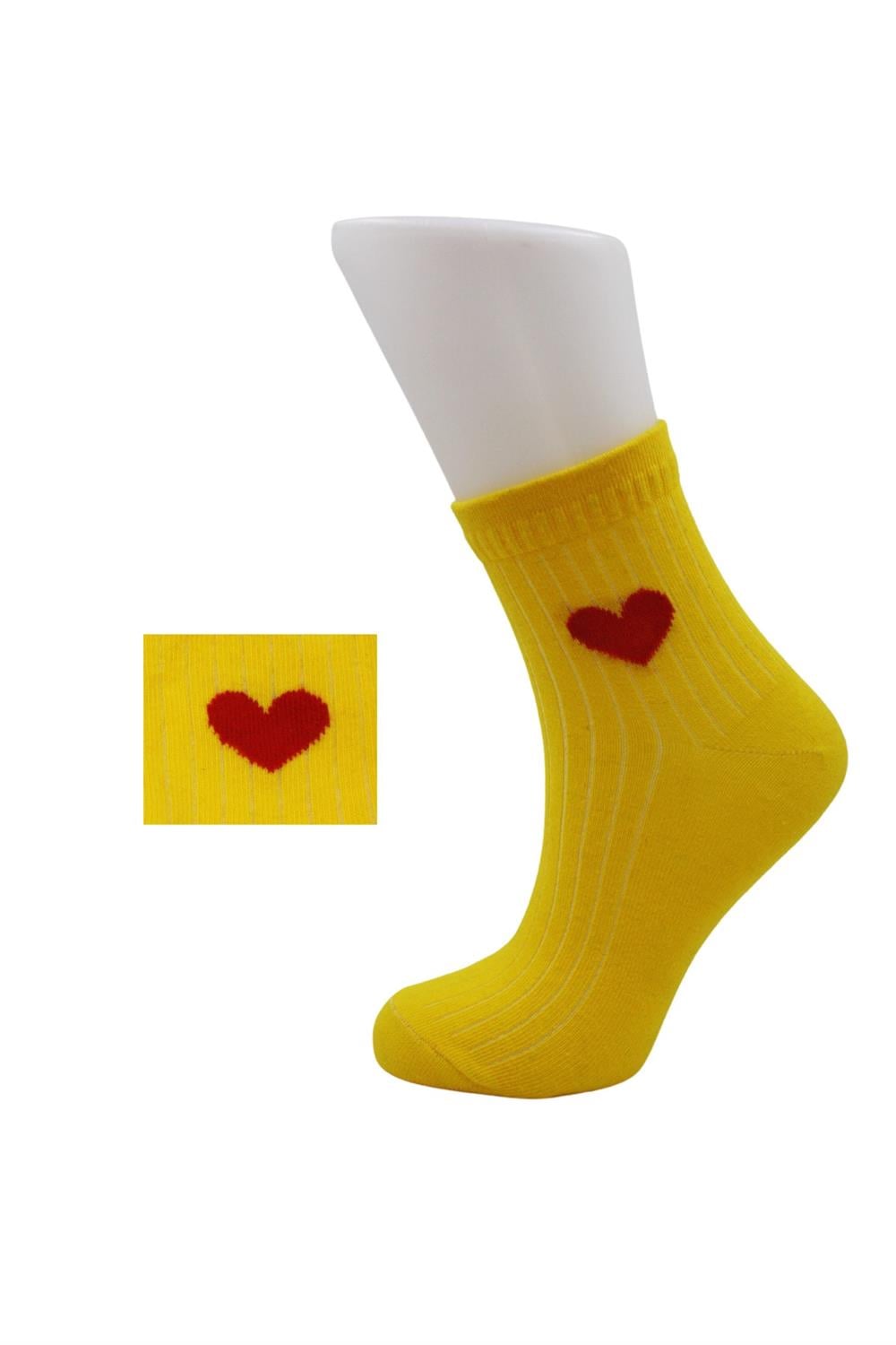 Image of Women's Colorful Half-Cuff Cotton Socks with Heart Pattern, 6-Pack