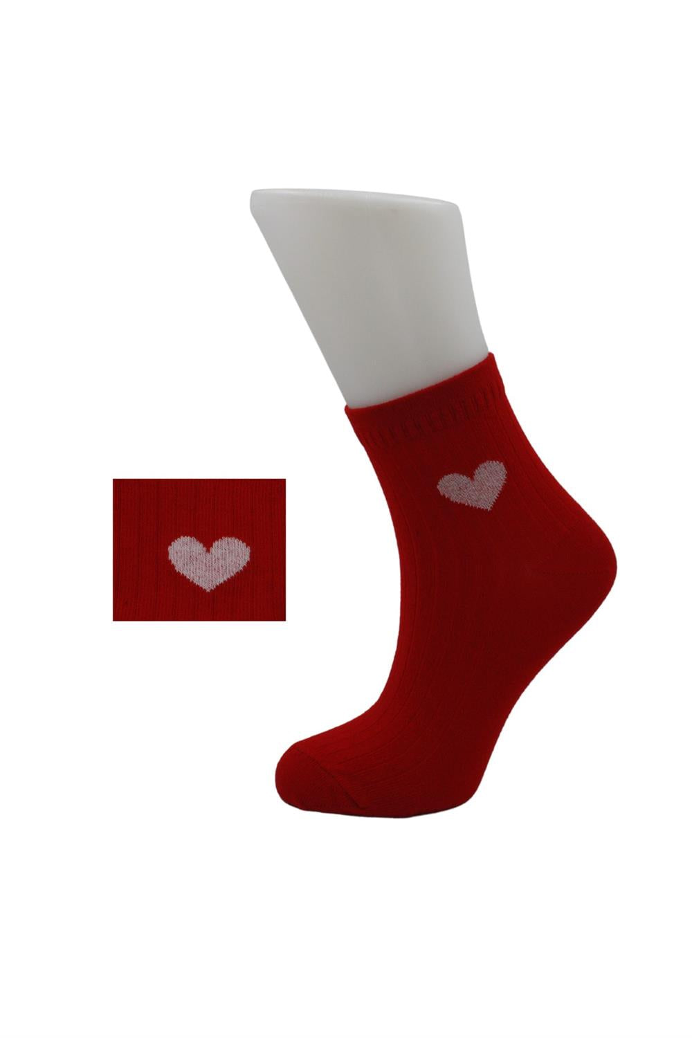 Image of Women's Colorful Half-Cuff Cotton Socks with Heart Pattern, 6-Pack