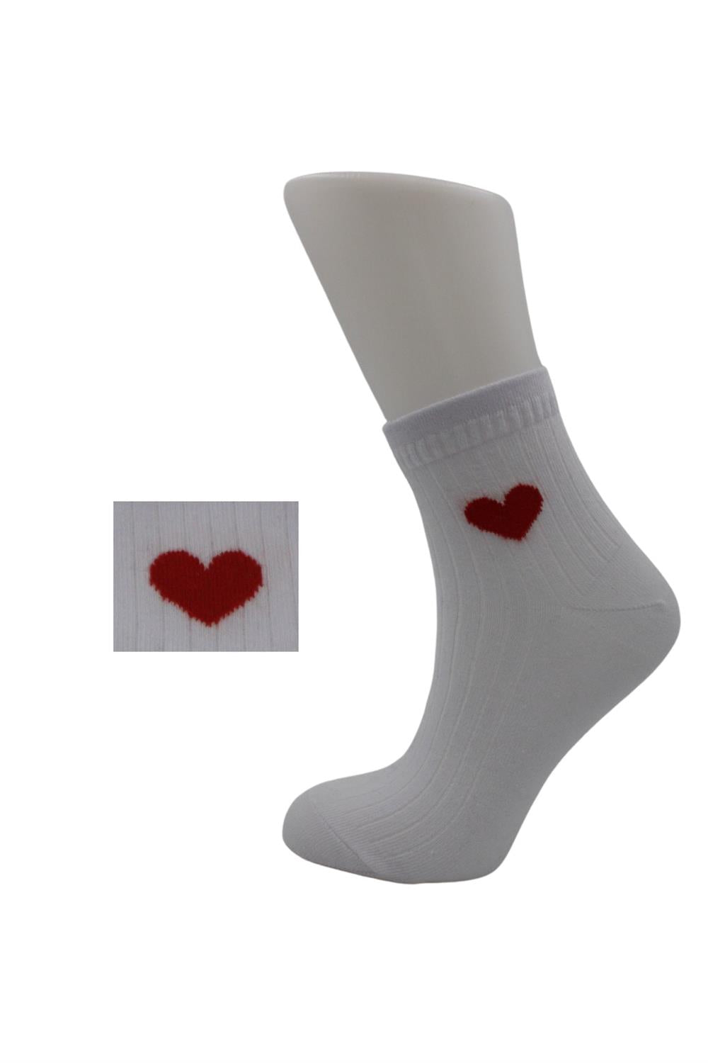 Image of Women's Colorful Half-Cuff Cotton Socks with Heart Pattern, 6-Pack