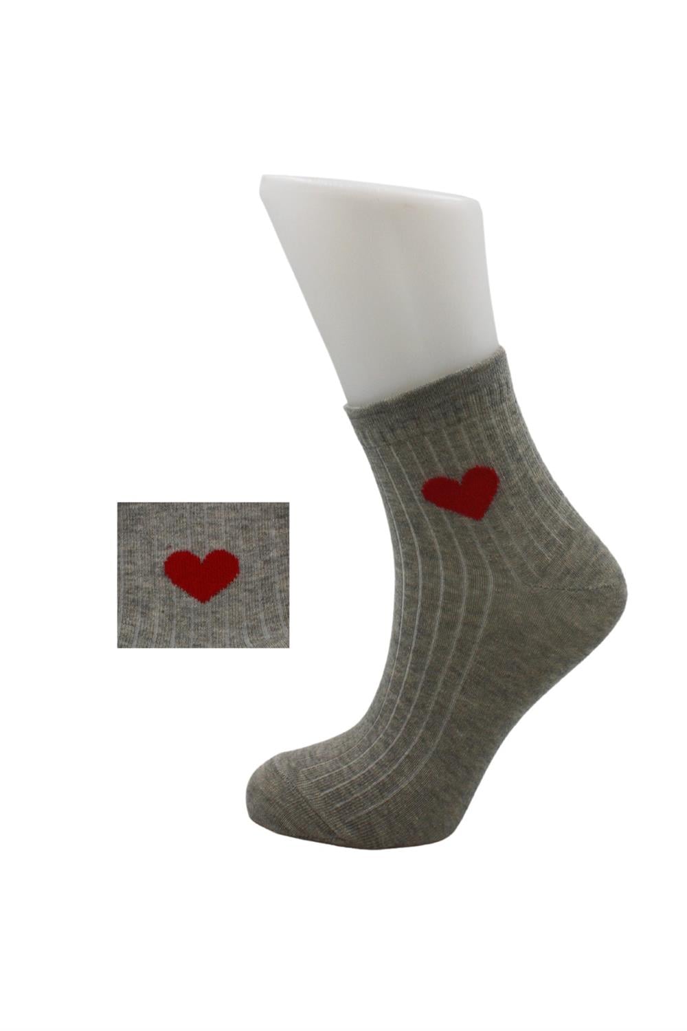 Image of Women's Colorful Half-Cuff Cotton Socks with Heart Pattern, 6-Pack