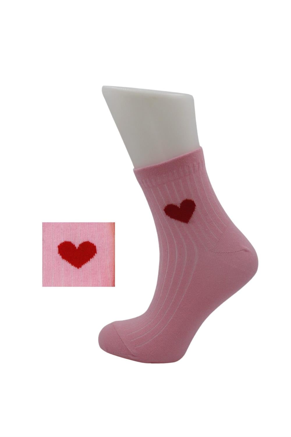 Image of Women's Colorful Half-Cuff Cotton Socks with Heart Pattern, 6-Pack