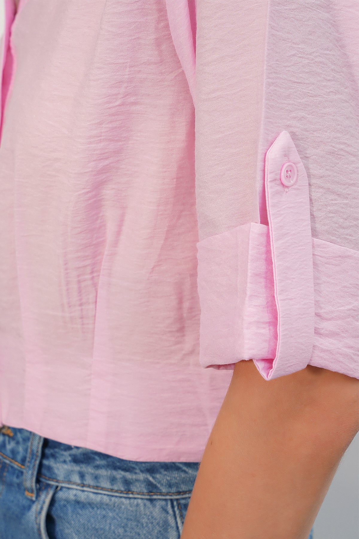 Image of Kadın Crop Oversize Gömlek 20390 - Pembe