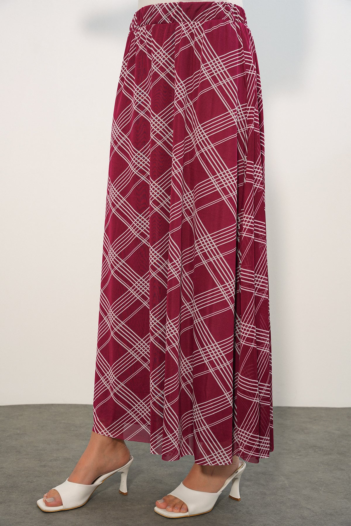 Image of Kadın Desenli Astarlı Etek 8075 - D. Bordo