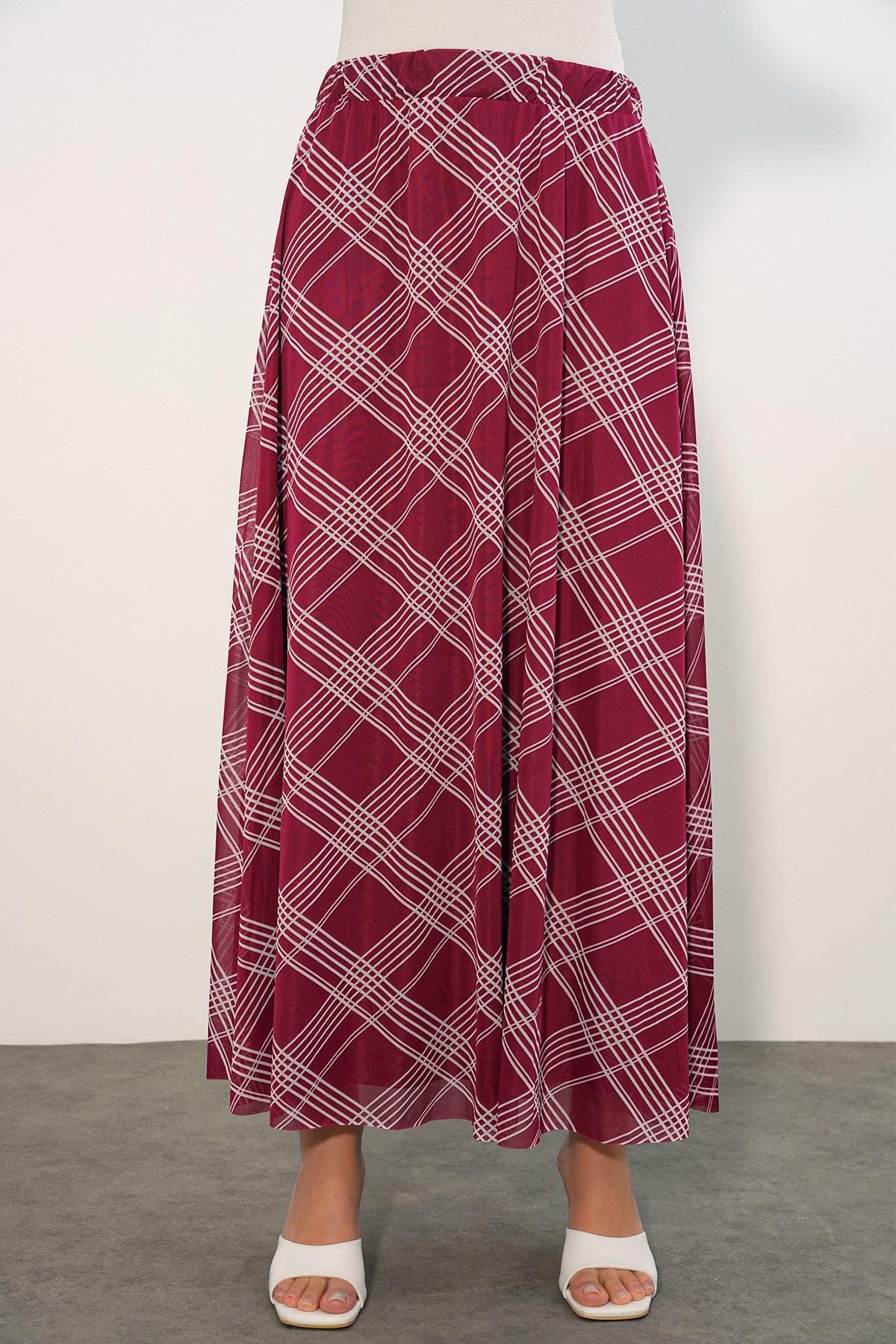 Image of Kadın Desenli Astarlı Etek 8075 - D. Bordo