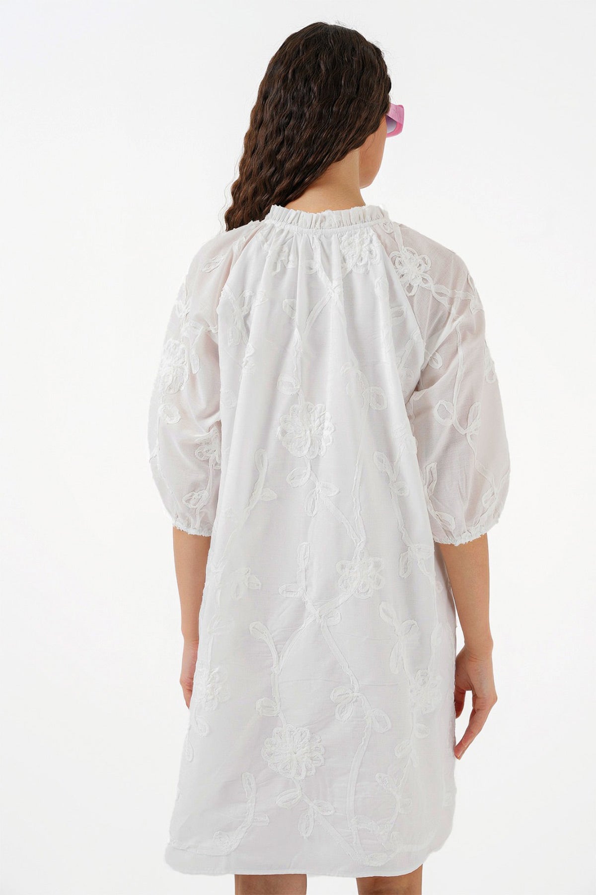 Image of Women's Patterned Short Dress 2528 - White