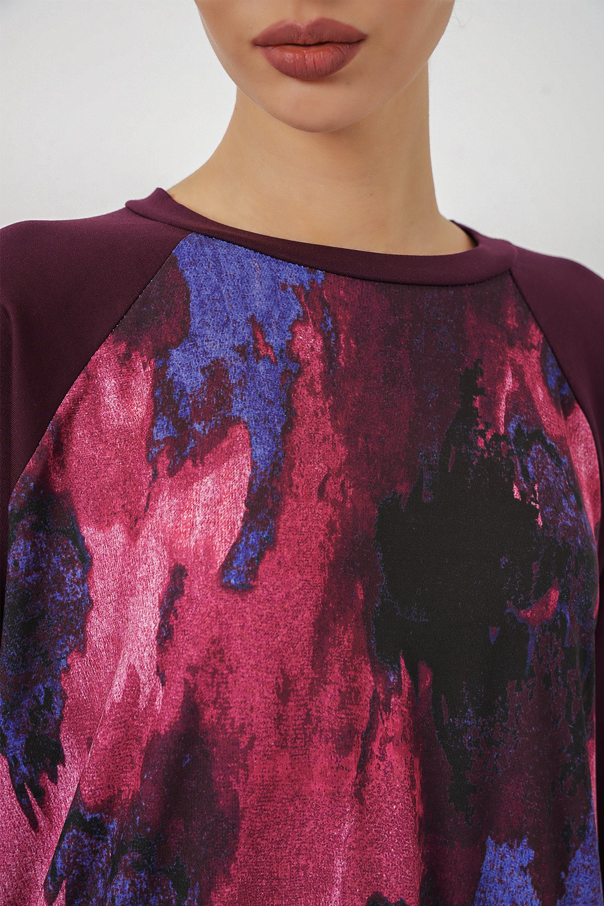 Image of Kadın Desenli Oversize Tunik Pantolon İkili Takım 55462 - Mor