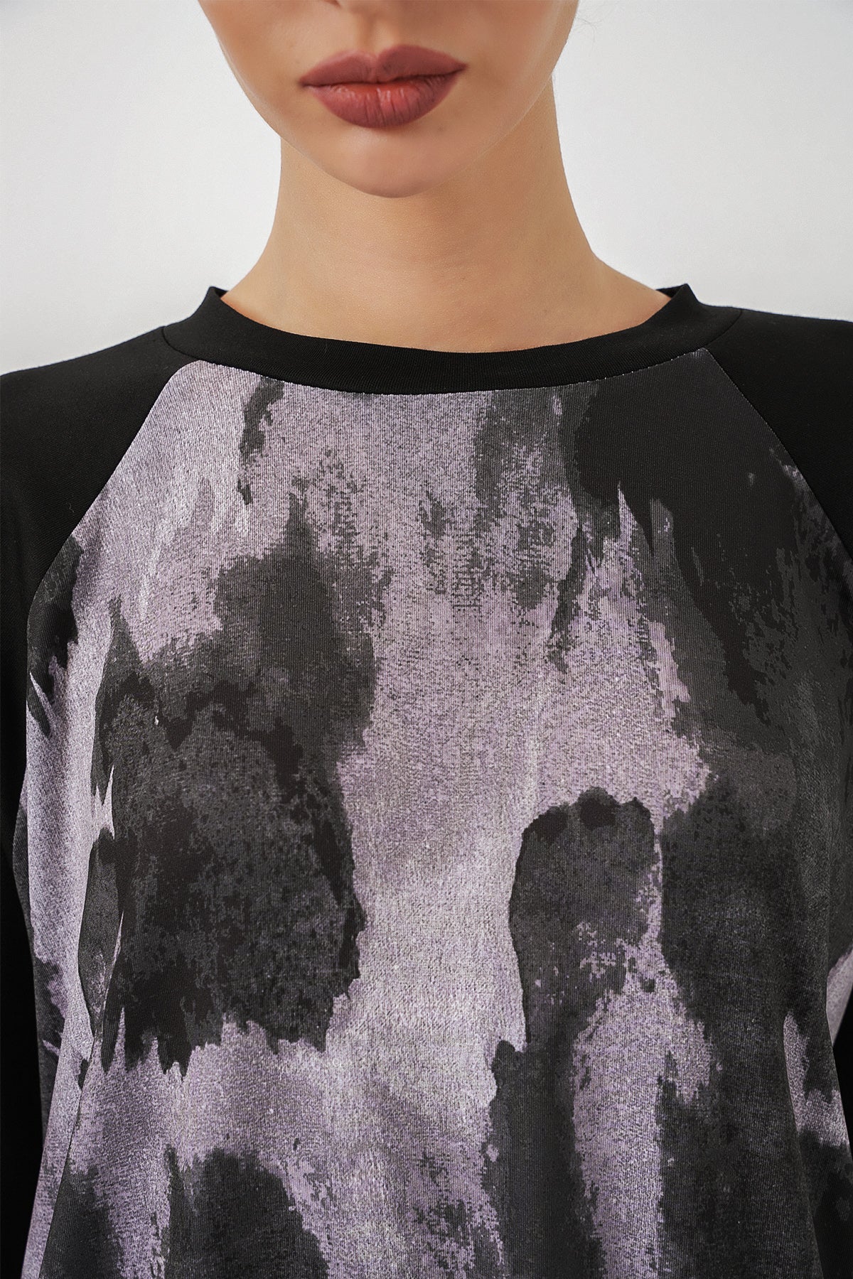 Image of Kadın Desenli Oversize Tunik Pantolon İkili Takım 55462 - Siyah