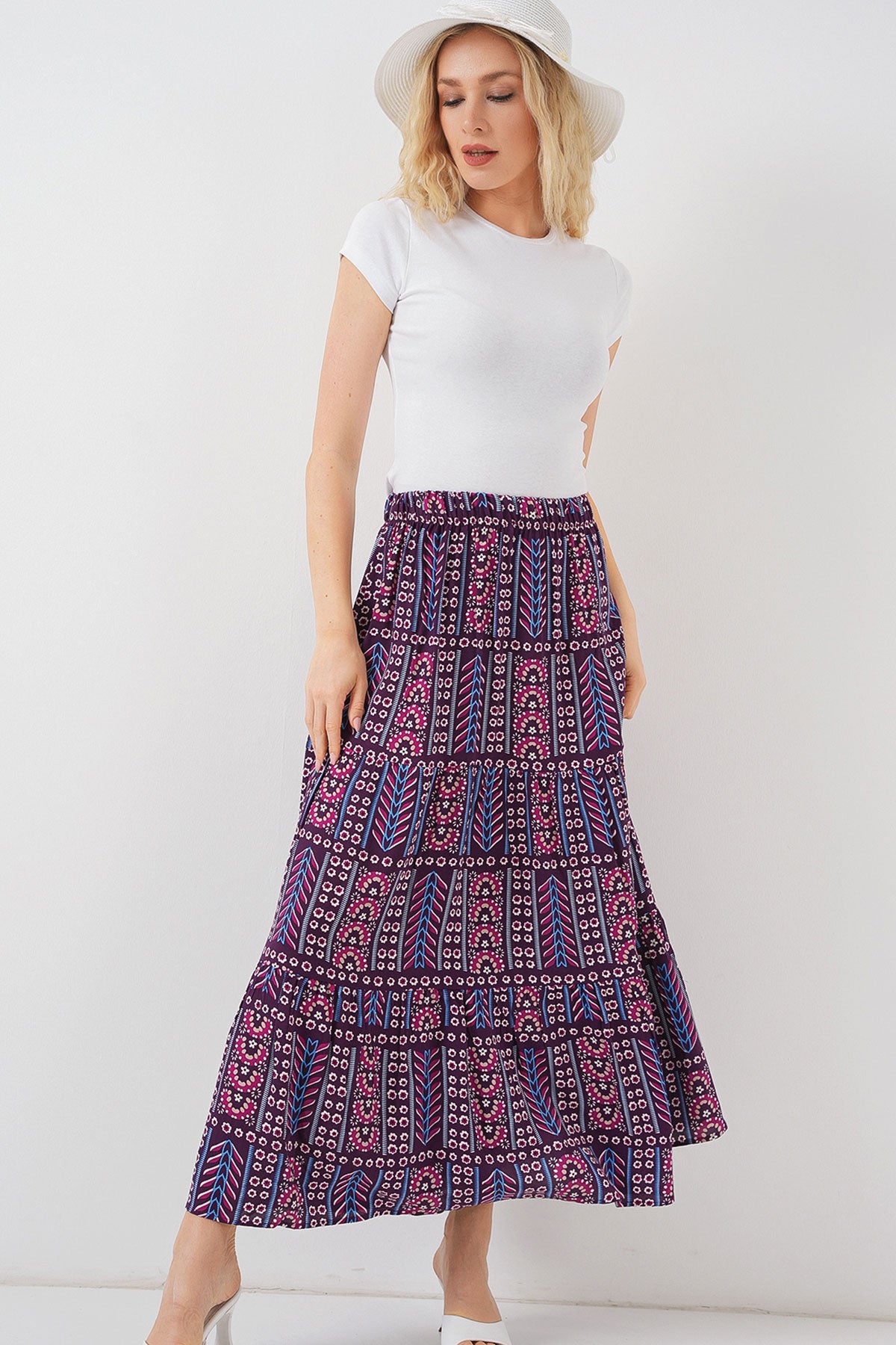 Image of Fustă lungă cu model pentru femei 8053 - Violet