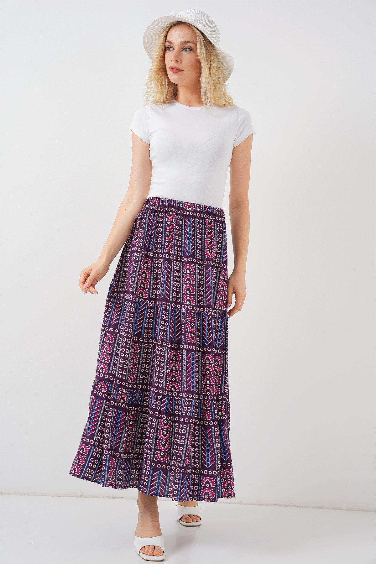 Image of Fustă lungă cu model pentru femei 8053 - Violet