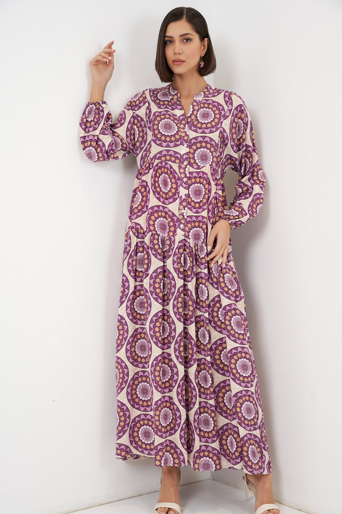 Image of Rochie lungă hijab cu imprimeu pentru femei 2585 - B.Lila