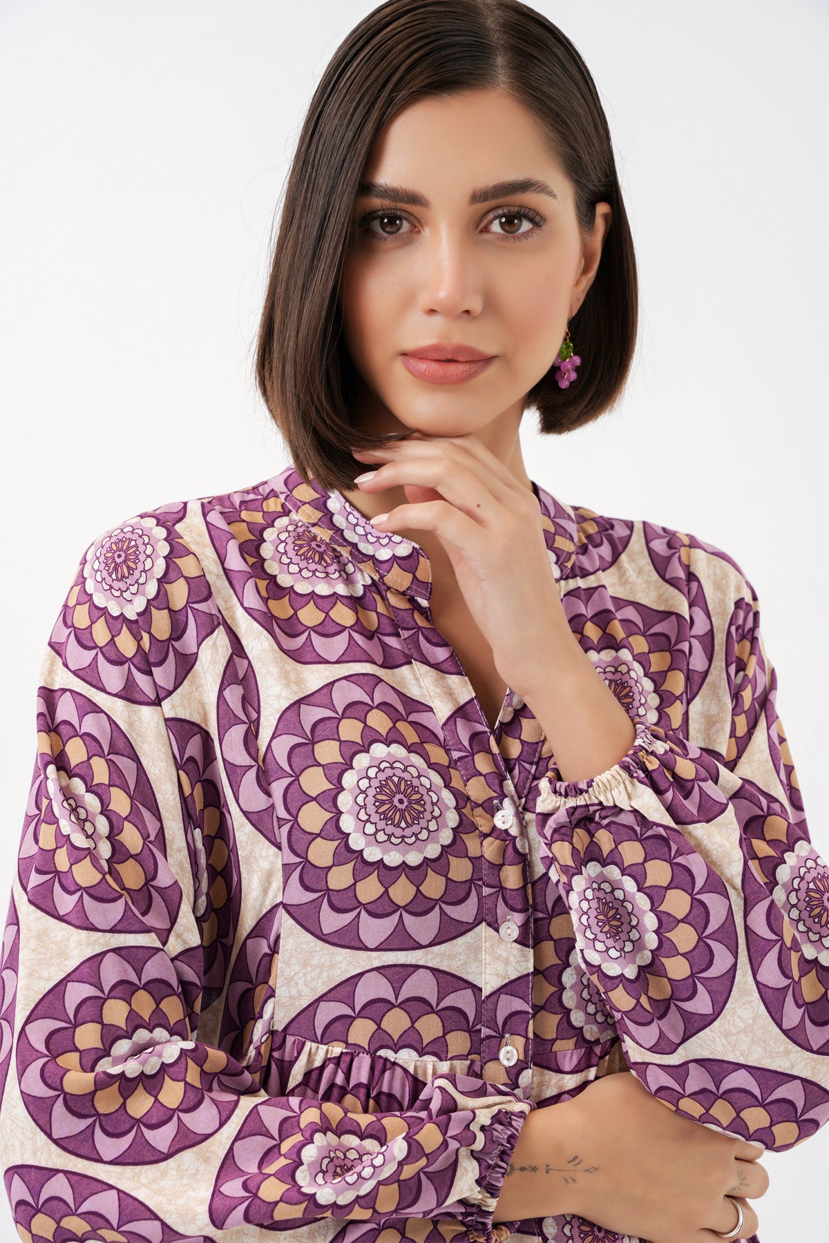 Image of Rochie lungă hijab cu imprimeu pentru femei 2585 - B.Lila