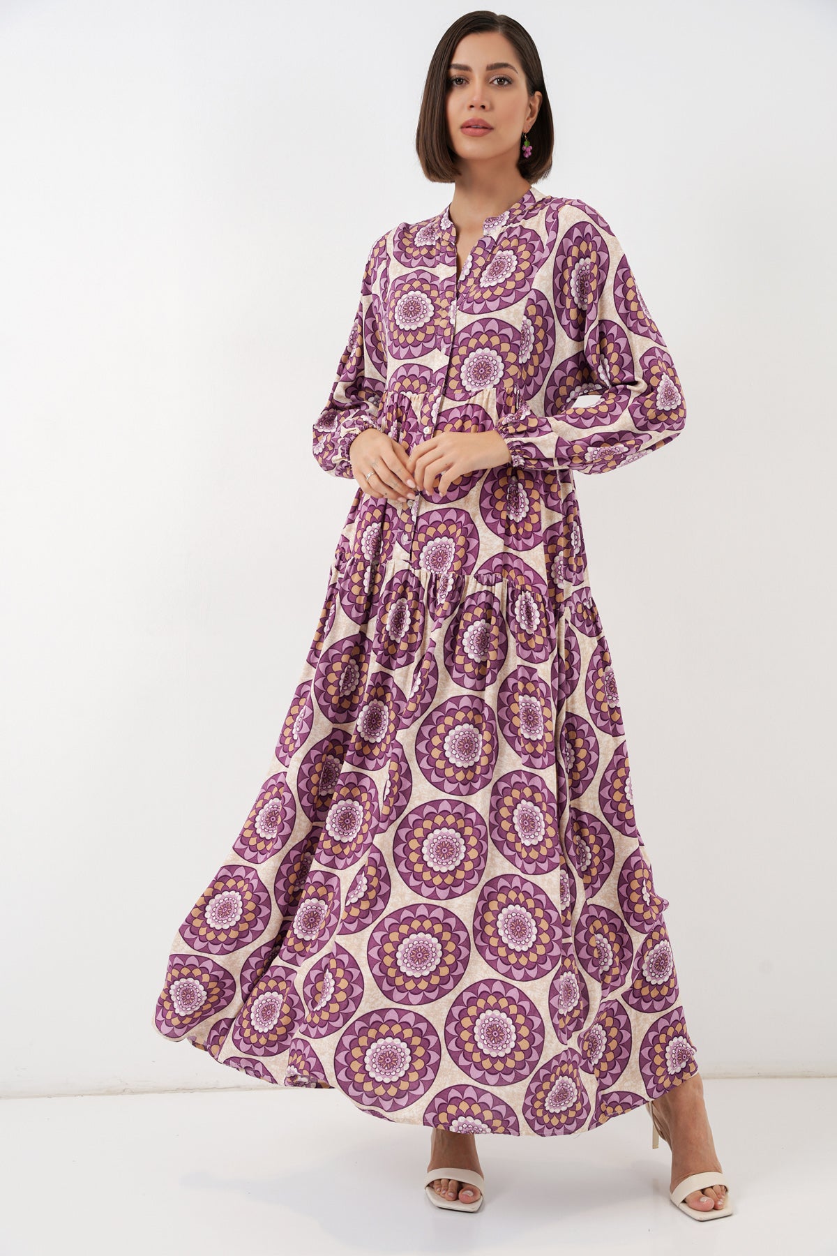 Image of Rochie lungă hijab cu imprimeu pentru femei 2585 - B.Lila