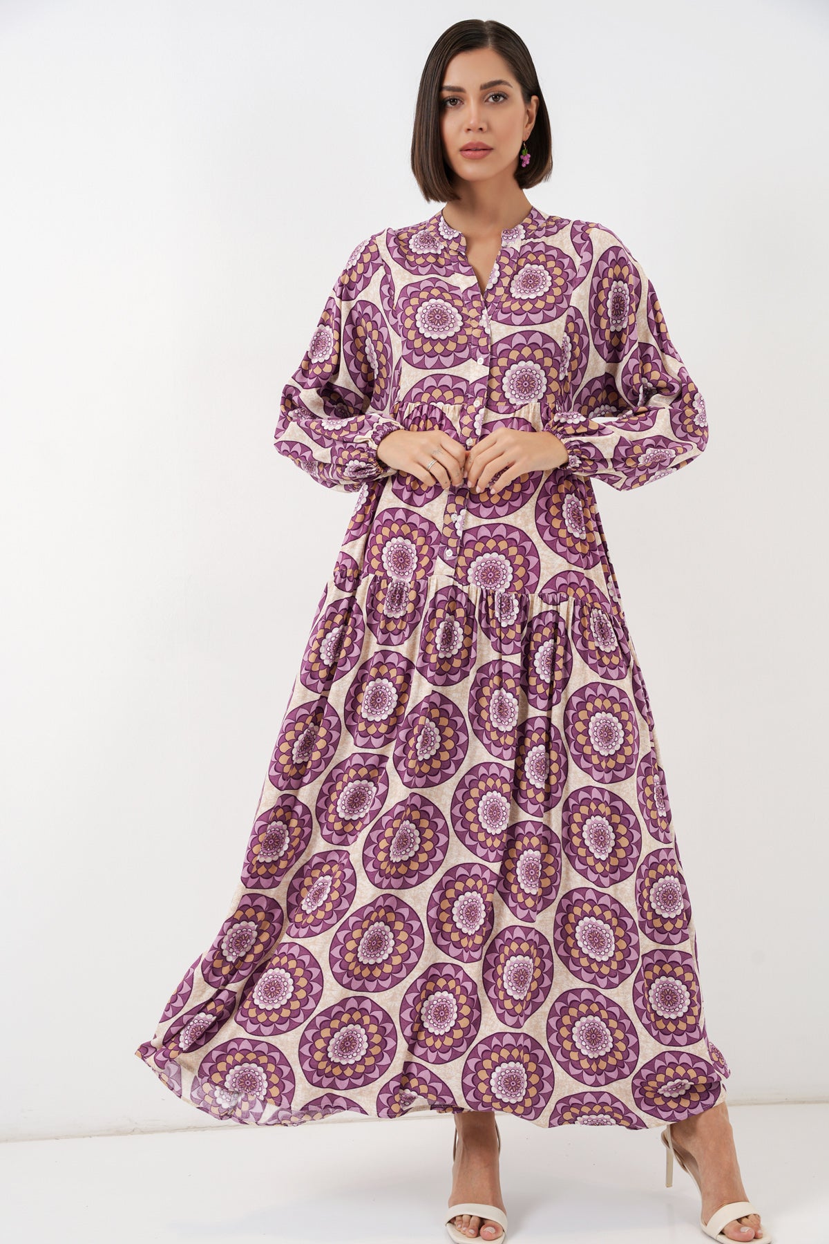 Image of Rochie lungă hijab cu imprimeu pentru femei 2585 - B.Lila