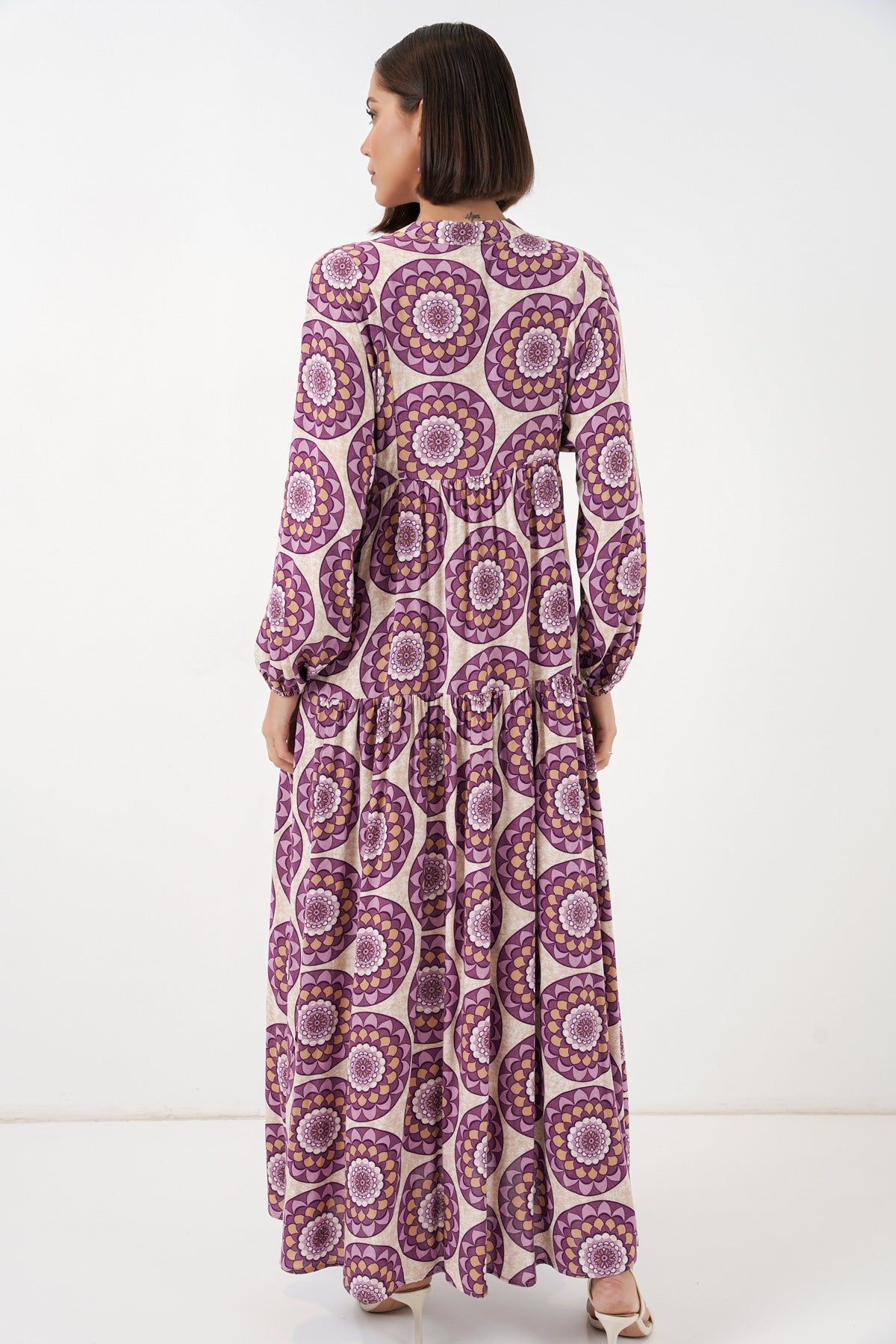Image of Rochie lungă hijab cu imprimeu pentru femei 2585 - B.Lila