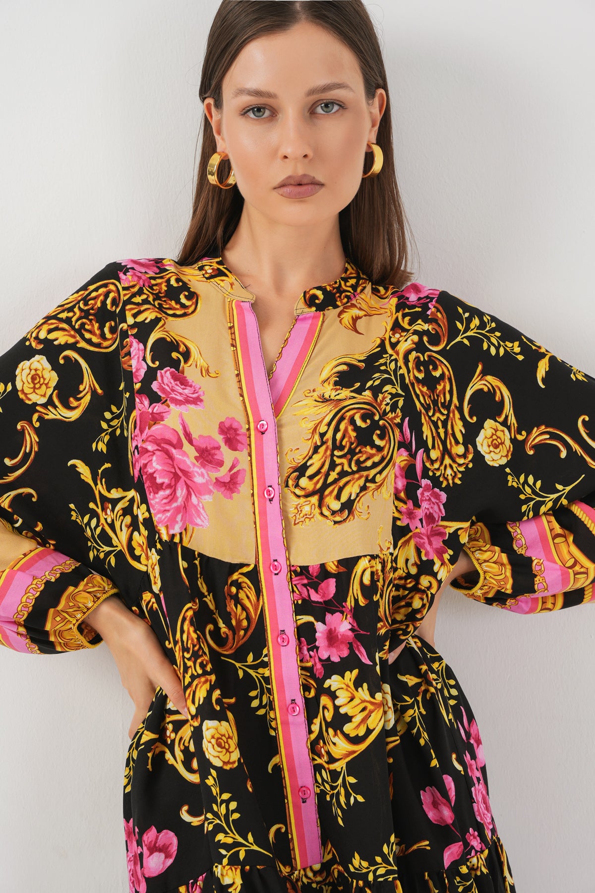 Image of Rochie lungă hijab cu imprimeu pentru femei 2585 - B.Galben