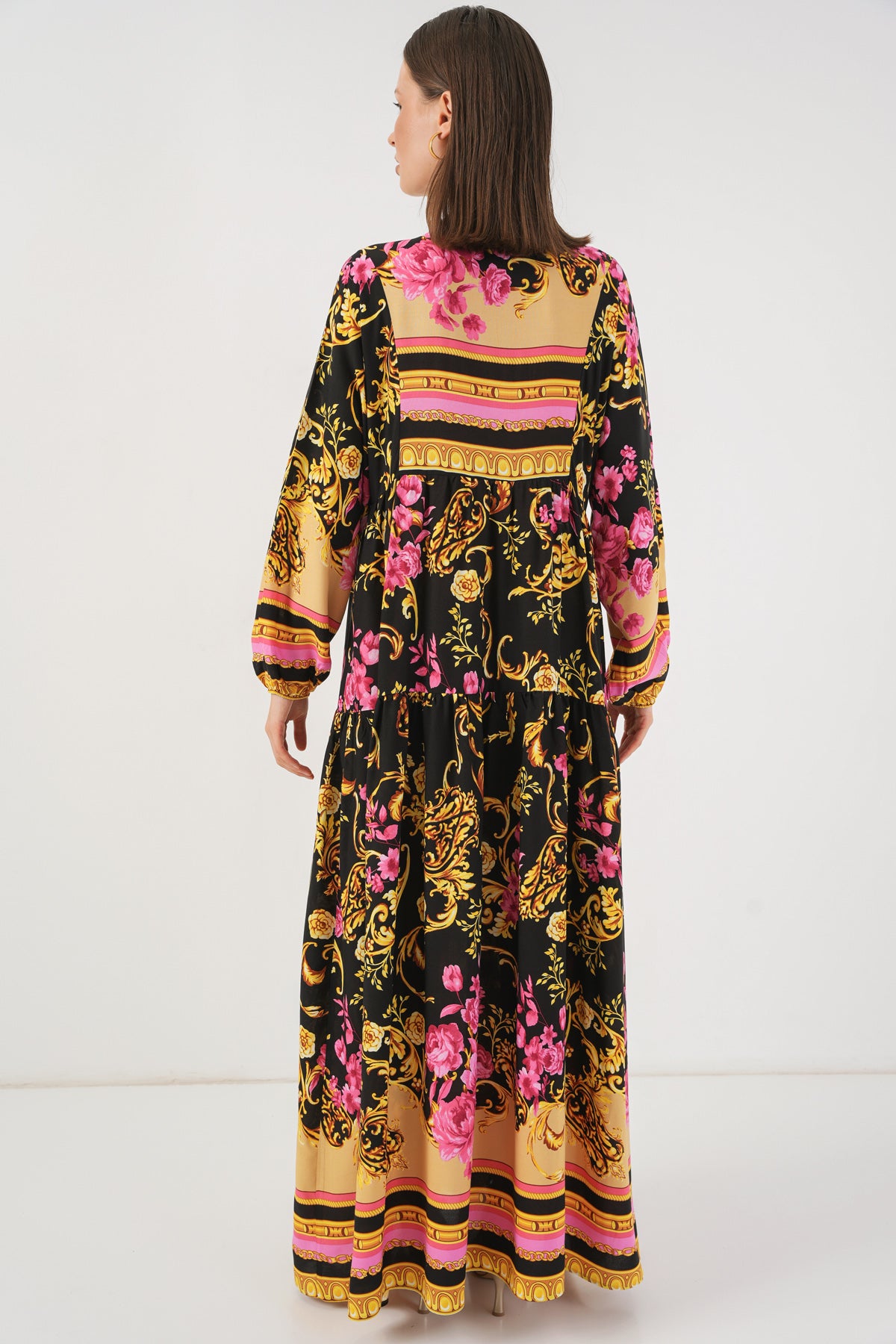 Image of Rochie lungă hijab cu imprimeu pentru femei 2585 - B.Galben