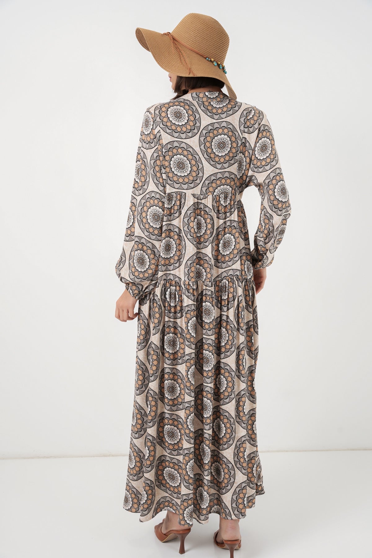 Image of Rochie lungă hijab cu imprimeu pentru femei 2585 - bej C.