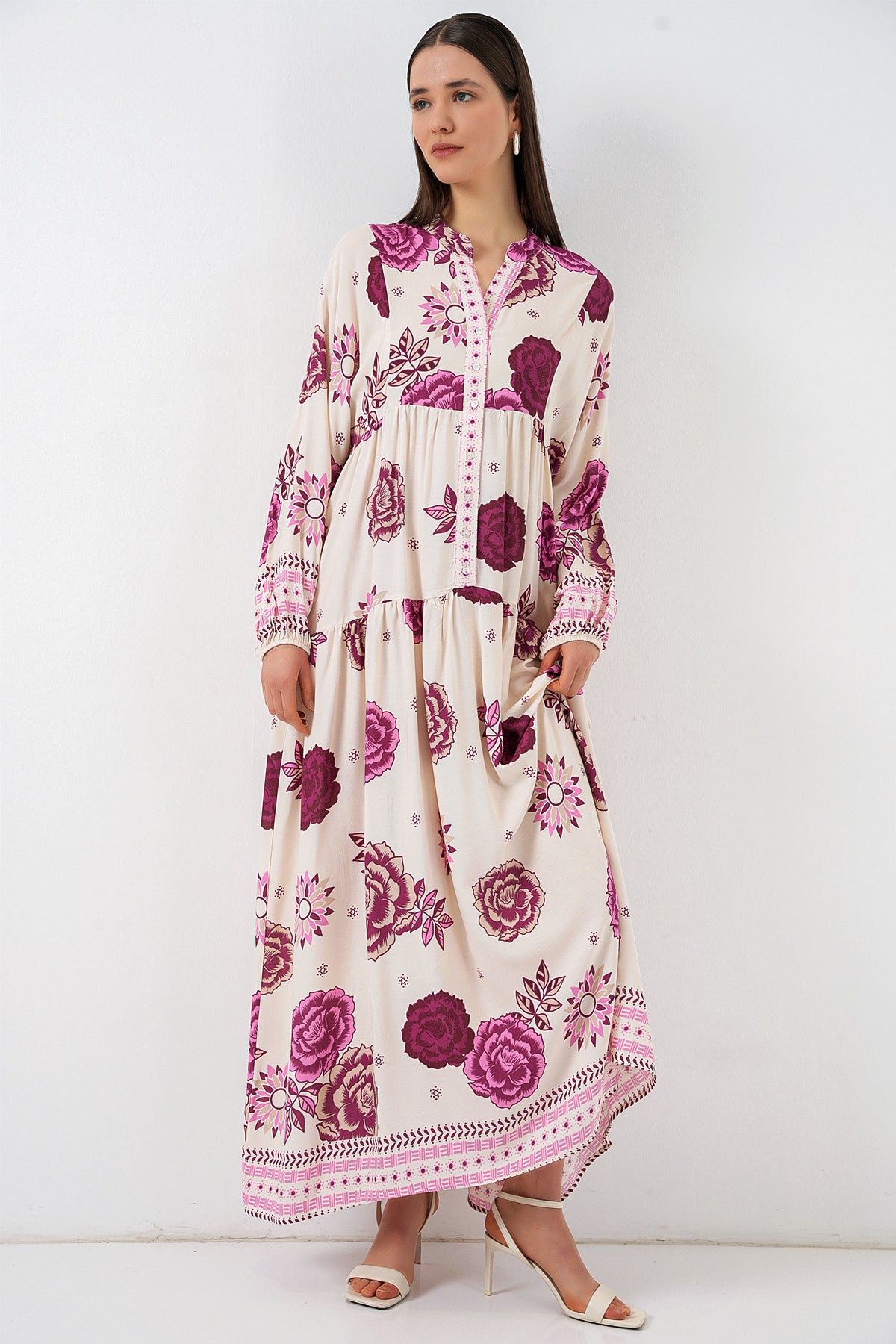 Image of Rochie lungă hijab cu imprimeu pentru femei 2585 - D. Fuchsia