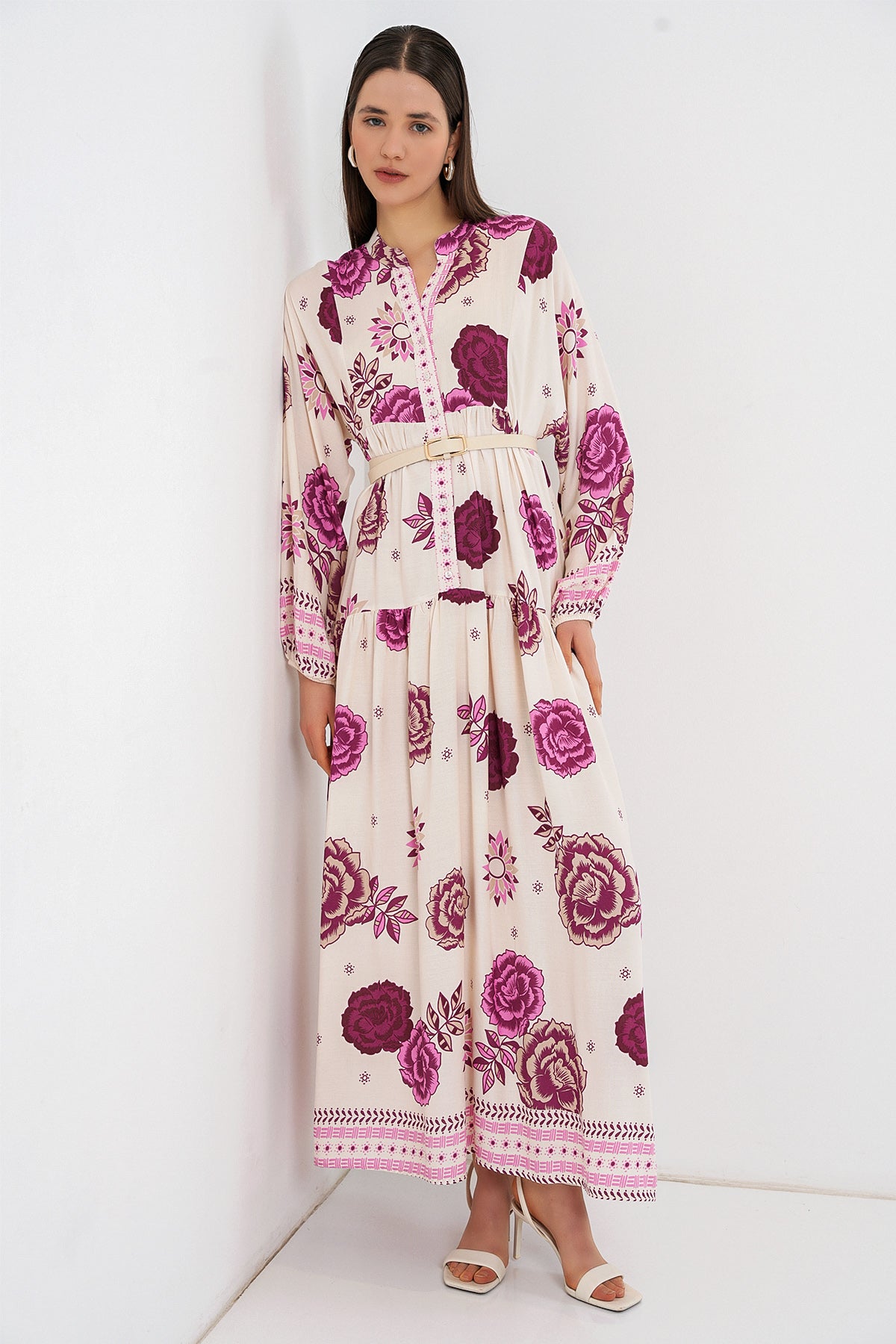 Image of Rochie lungă hijab cu imprimeu pentru femei 2585 - D. Fuchsia