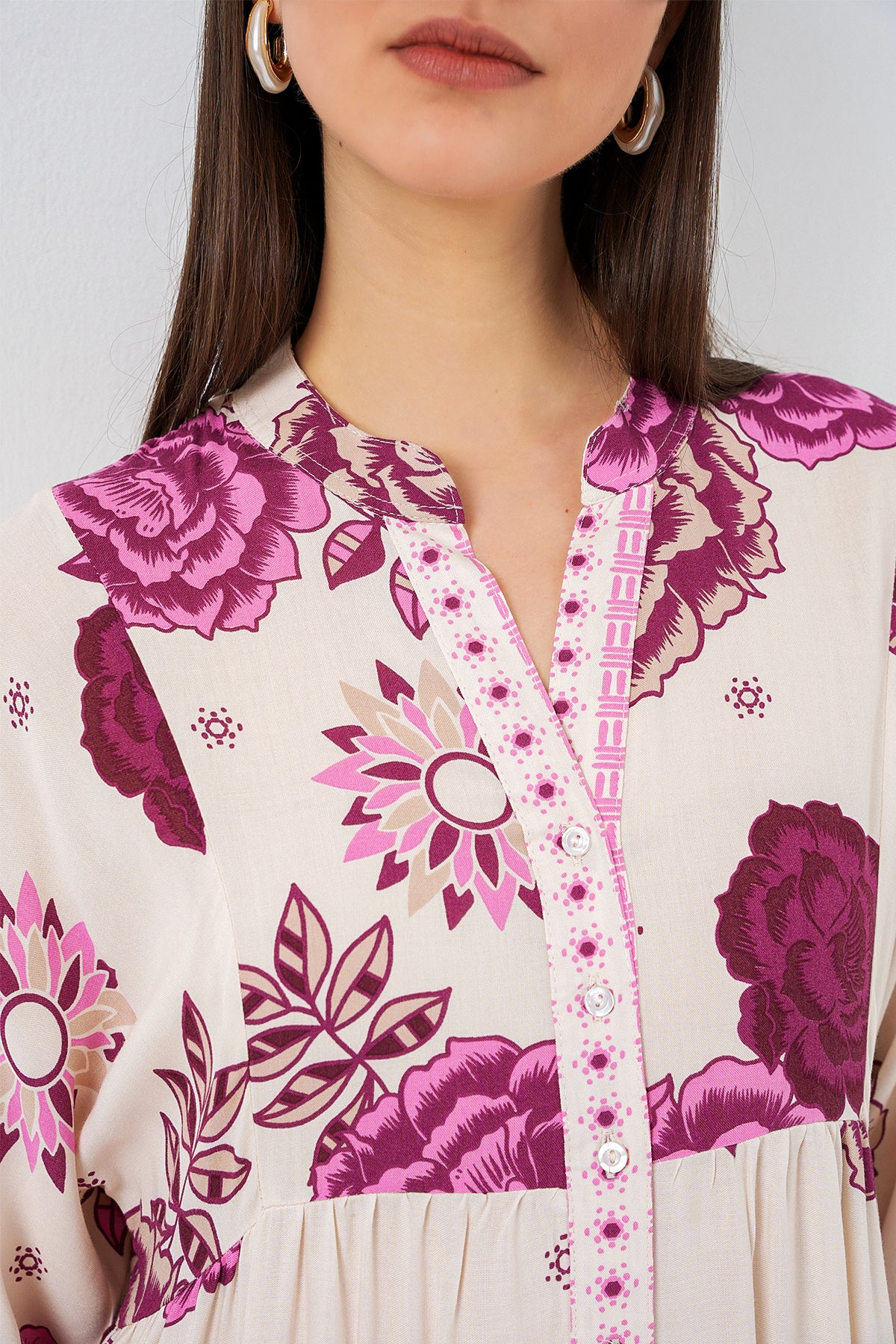 Image of Rochie lungă hijab cu imprimeu pentru femei 2585 - D. Fuchsia