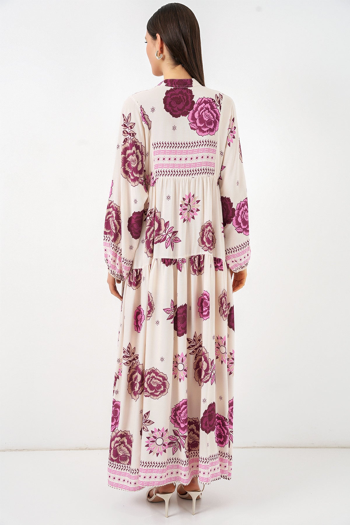 Image of Rochie lungă hijab cu imprimeu pentru femei 2585 - D. Fuchsia