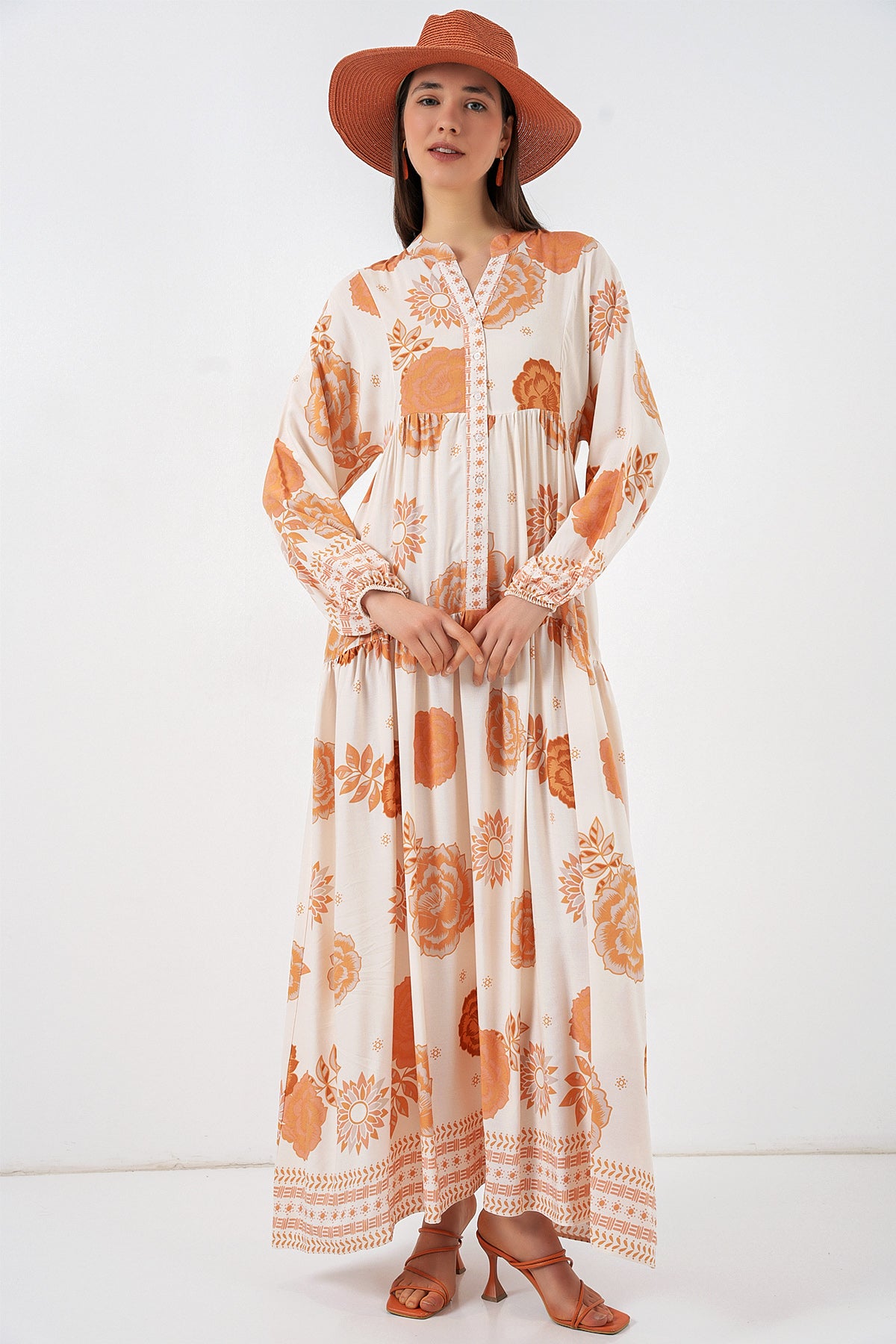 Image of Rochie lungă hijab cu imprimeu pentru femei 2585 - D. Orange