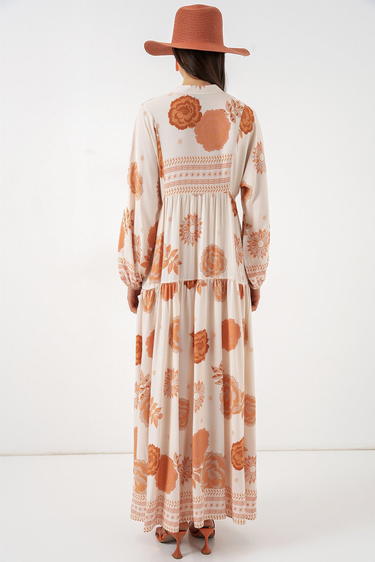 Image of Rochie lungă hijab cu imprimeu pentru femei 2585 - D. Orange