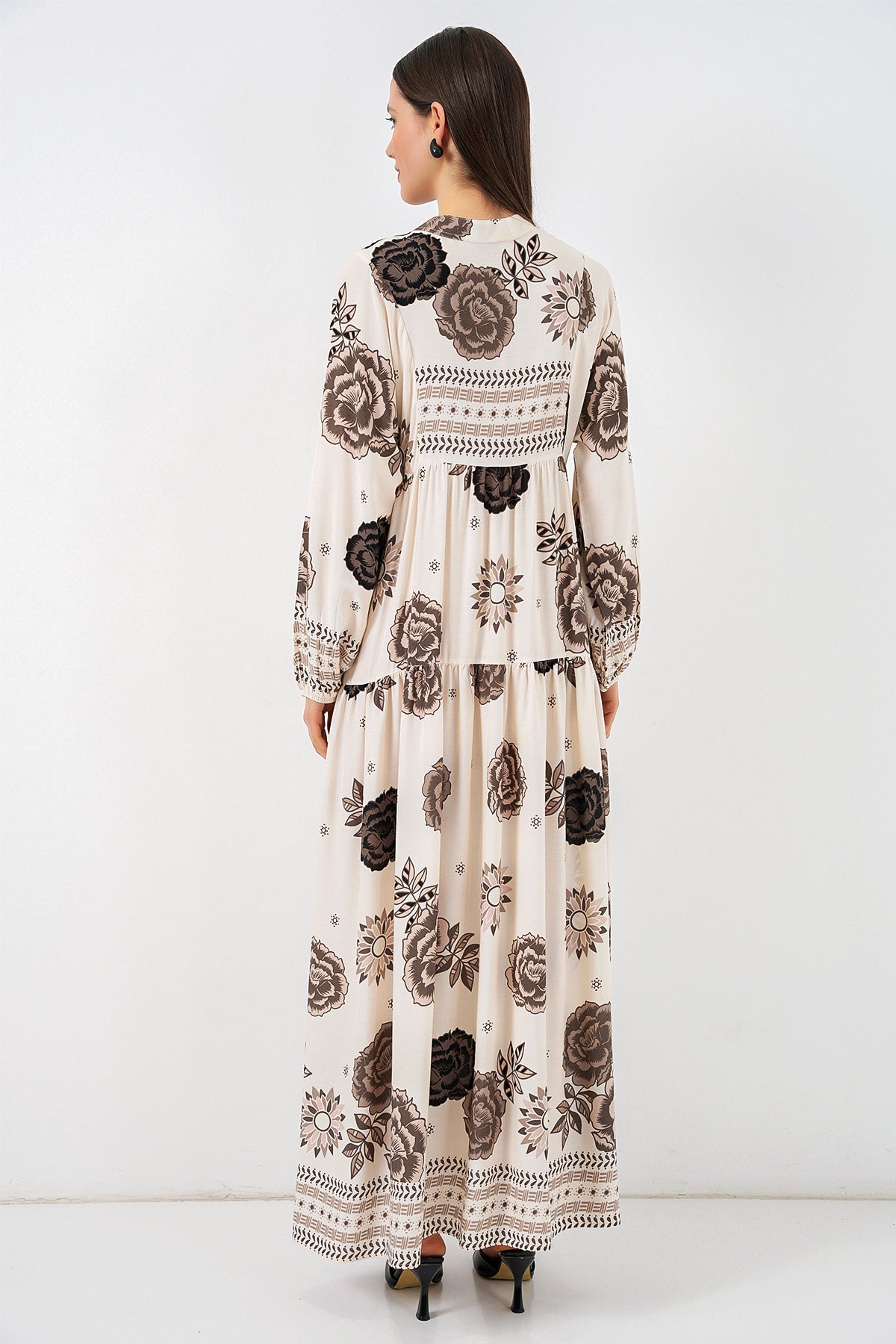 Image of Rochie lungă hijab cu imprimeu pentru femei 2585 - F.Bej