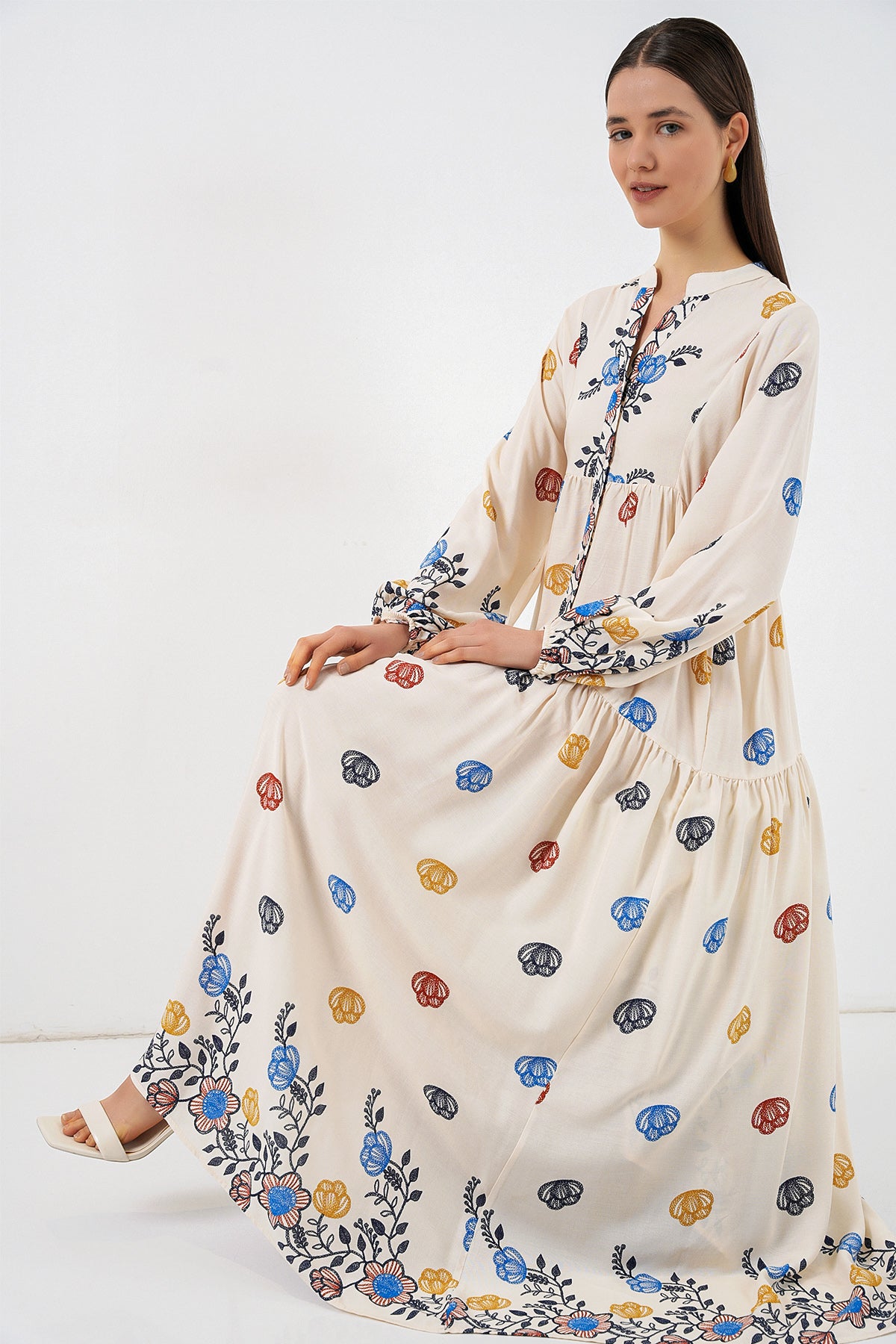 Image of Rochie lungă hijab cu imprimeu pentru femei 2585 - Albastru marin 8