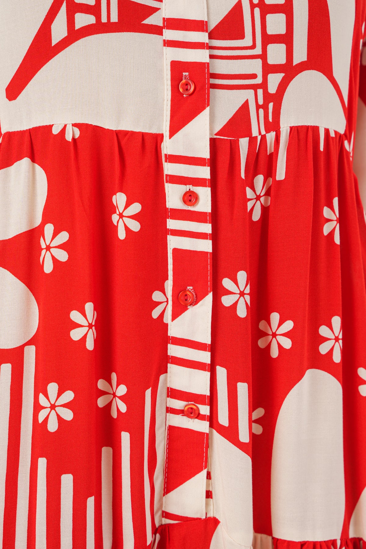 Image of Women's Patterned Long Hijab Dress 2585 - N. Red