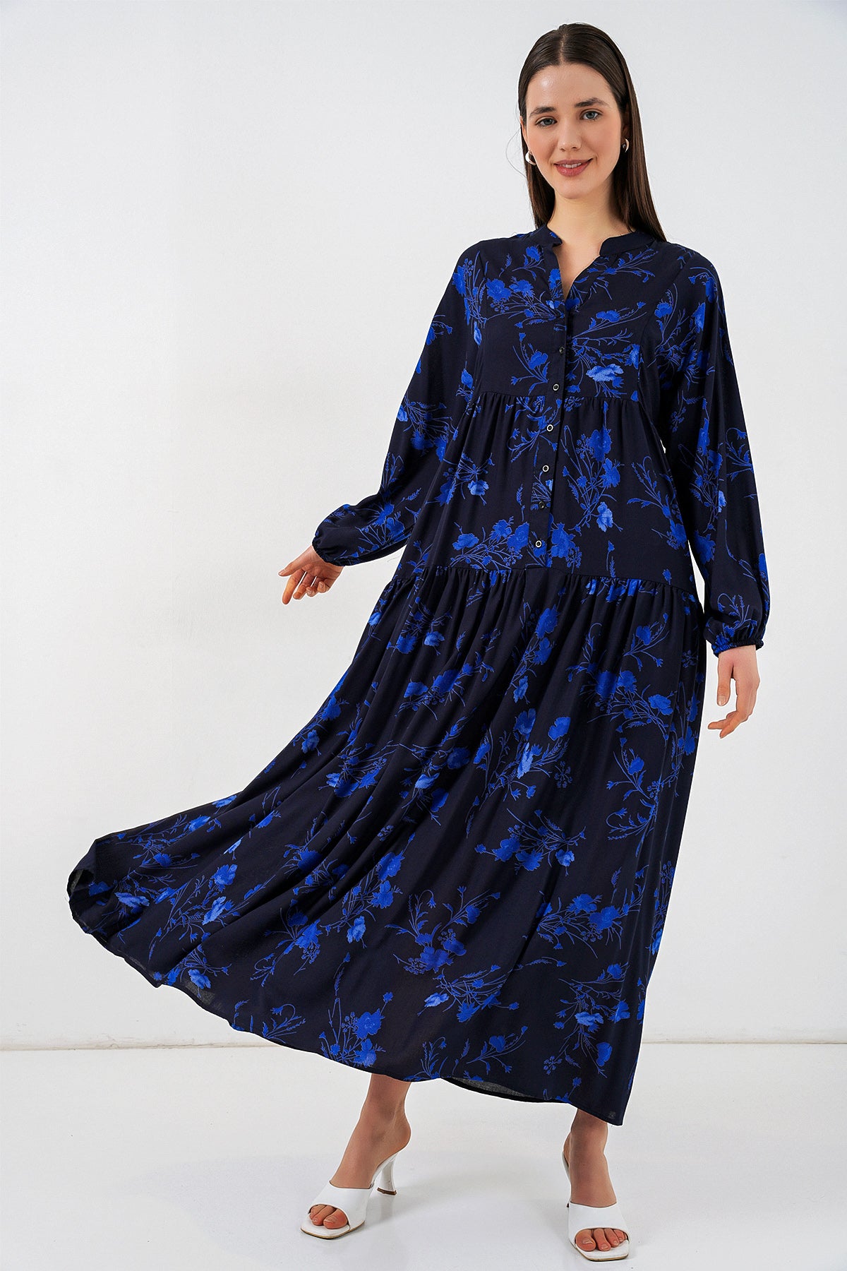 Image of Rochie lungă hijab cu imprimeu pentru femei 2585 - Negru 9