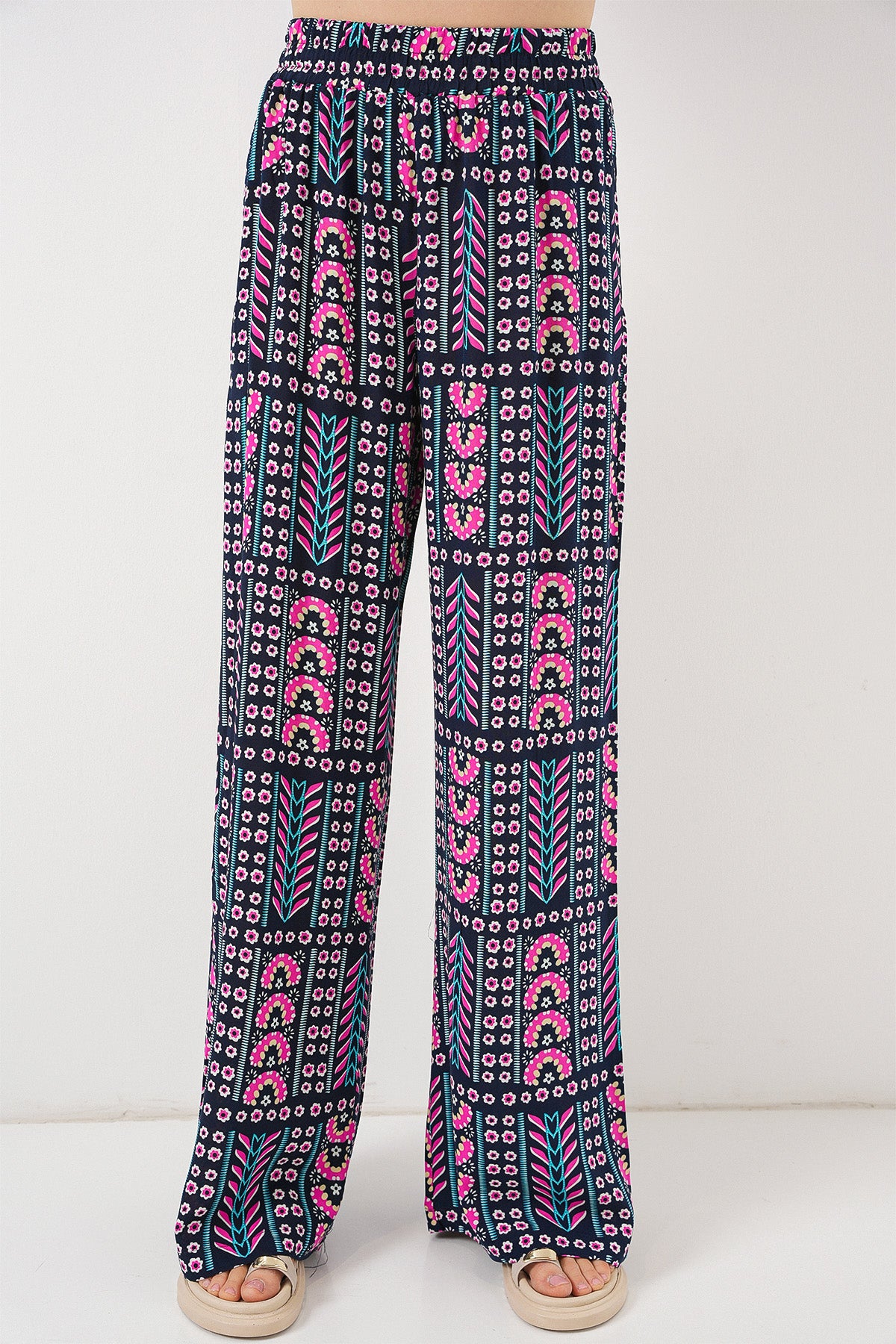 Image of Pantaloni din viscoză cu model pentru femei 6749 - Bleumarin