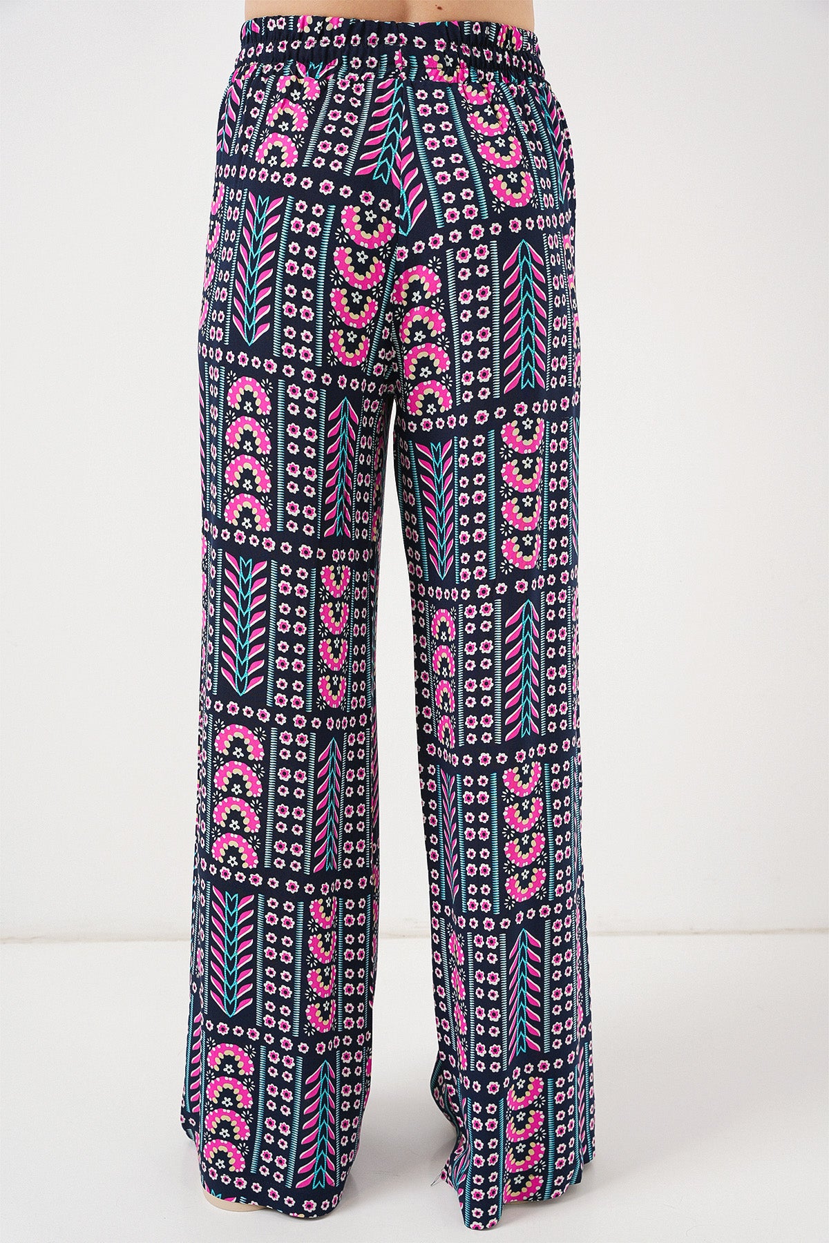 Image of Pantaloni din viscoză cu model pentru femei 6749 - Bleumarin