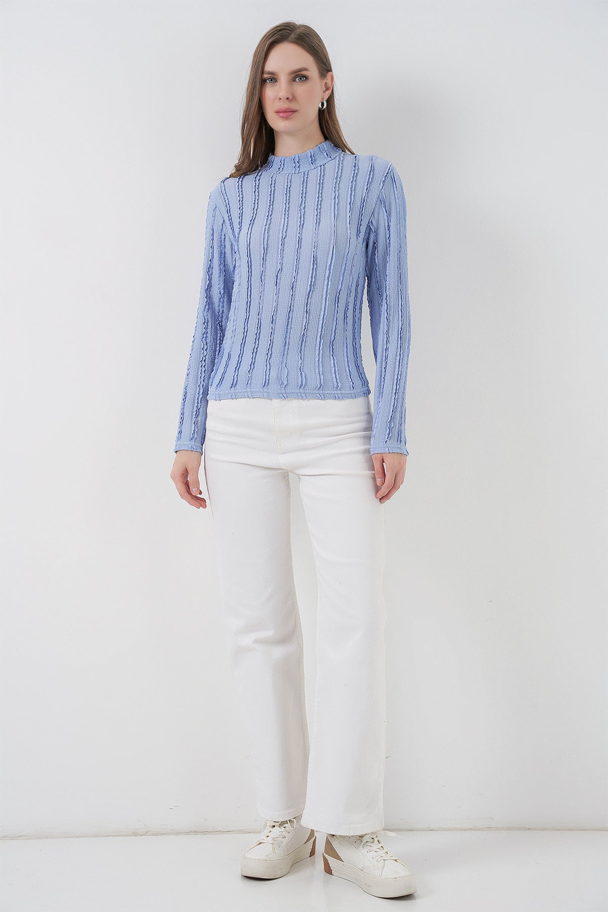 Image of Women's Textured Stretch Knit Blouse 975 - Blue