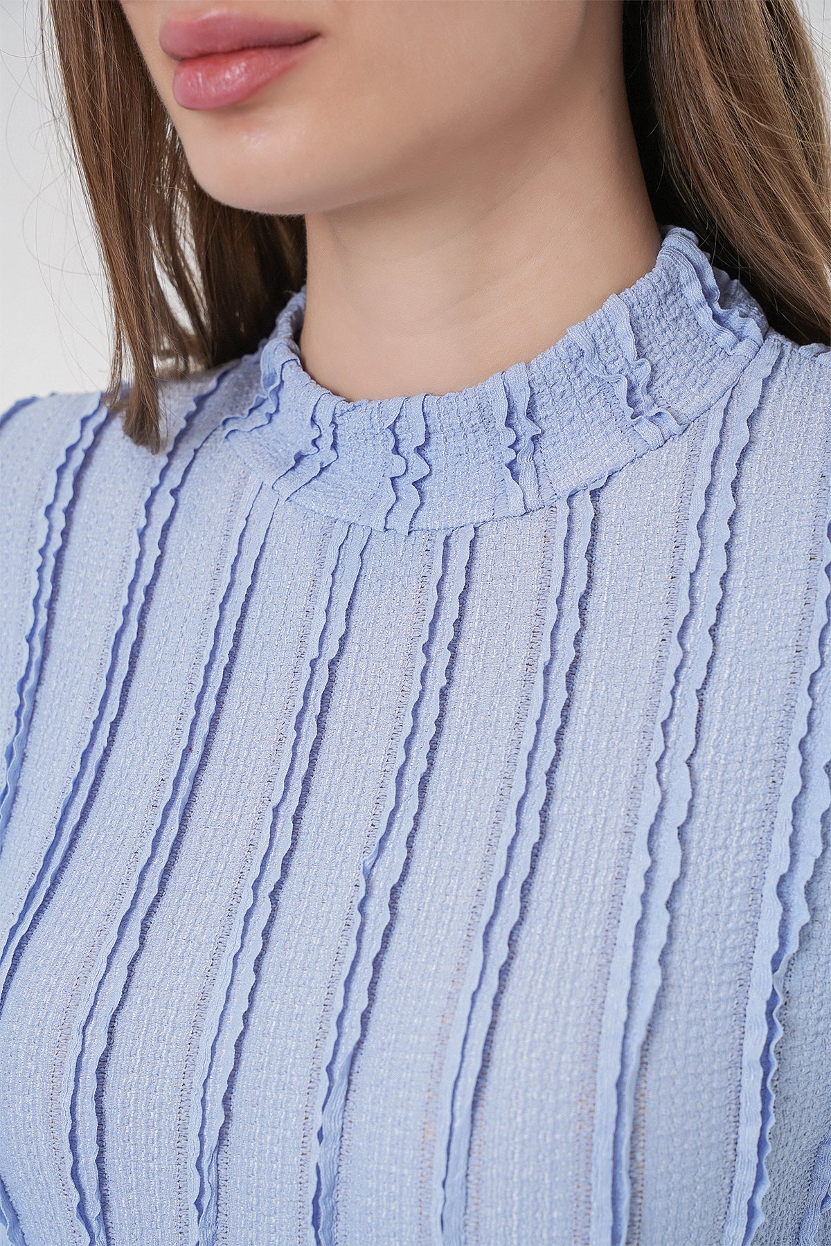 Image of Women's Textured Stretch Knit Blouse 975 - Blue