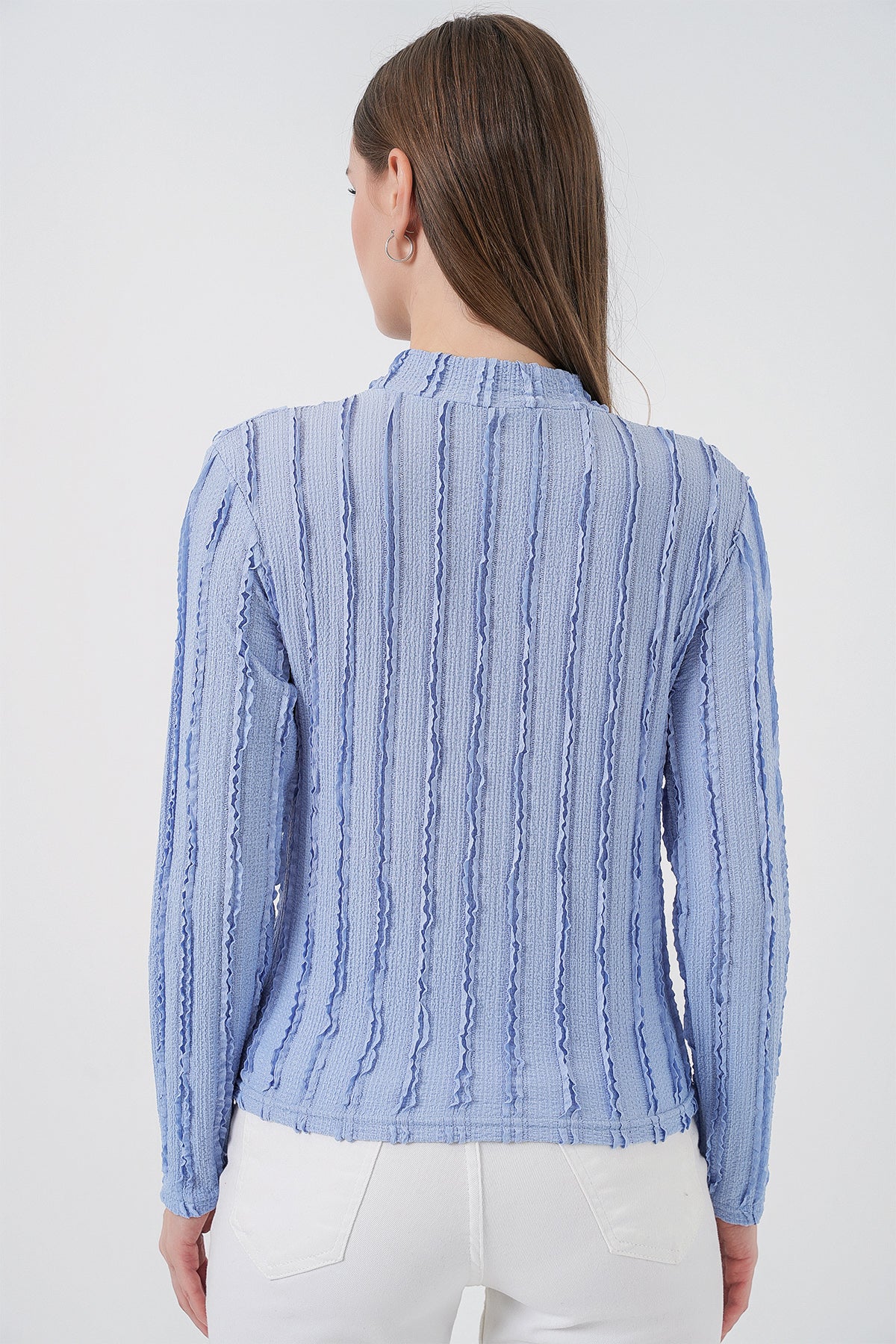 Image of Women's Textured Stretch Knit Blouse 975 - Blue