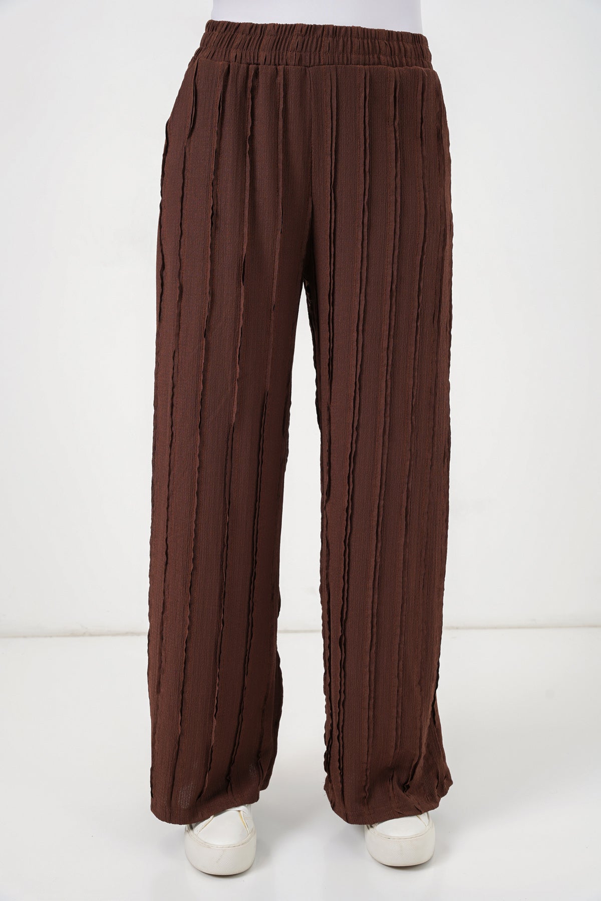 Image of Kadın Dokulu Esnek Örme Pantolon 30077 - Kahverengi