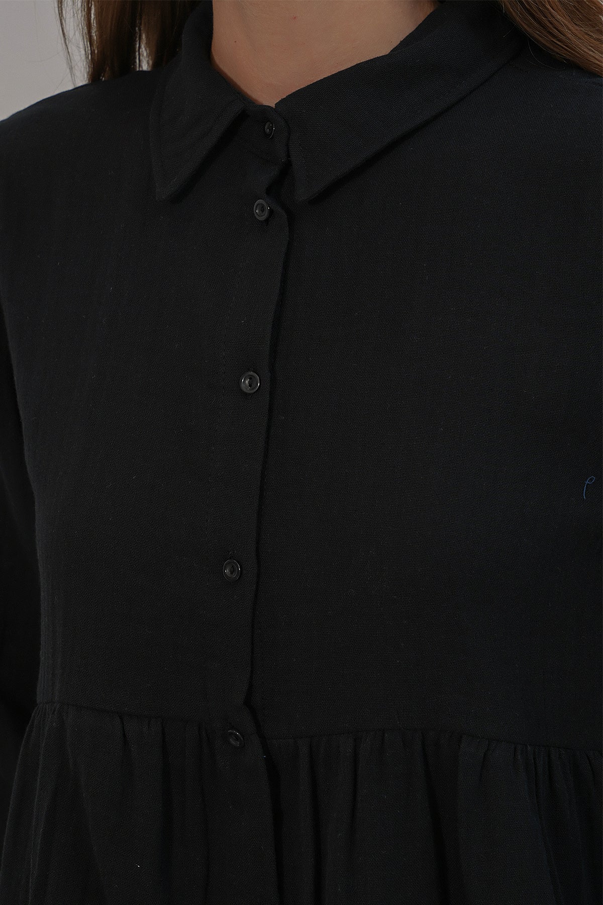 Image of Kadın Dokulu Oversize Keten Gömlek 20381 - Siyah