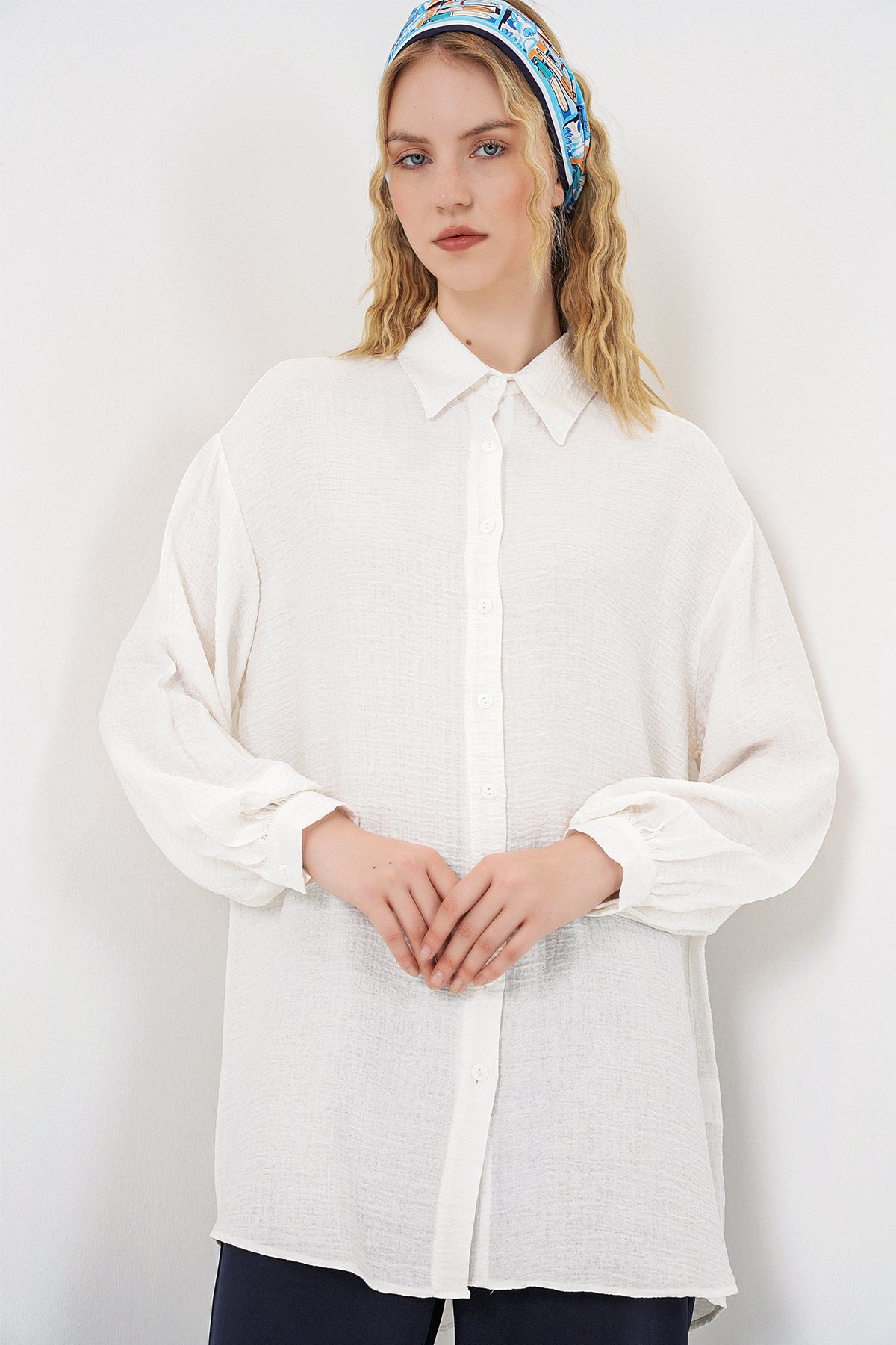 Image of Kadın Dokulu Oversize Tunik 5989 - Beyaz