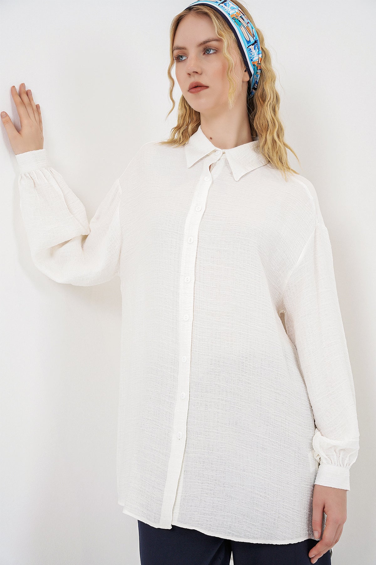 Image of Kadın Dokulu Oversize Tunik 5989 - Beyaz