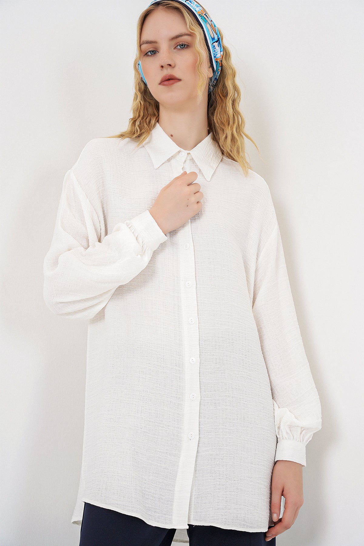 Image of Kadın Dokulu Oversize Tunik 5989 - Beyaz