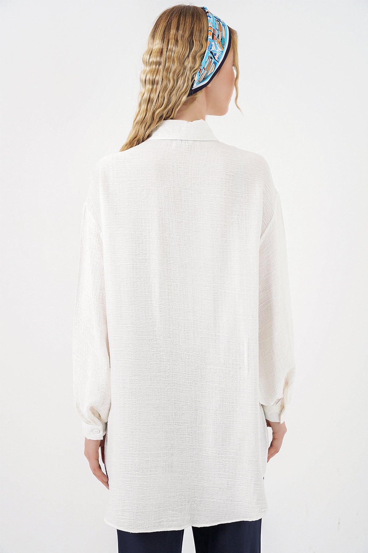 Image of Kadın Dokulu Oversize Tunik 5989 - Beyaz