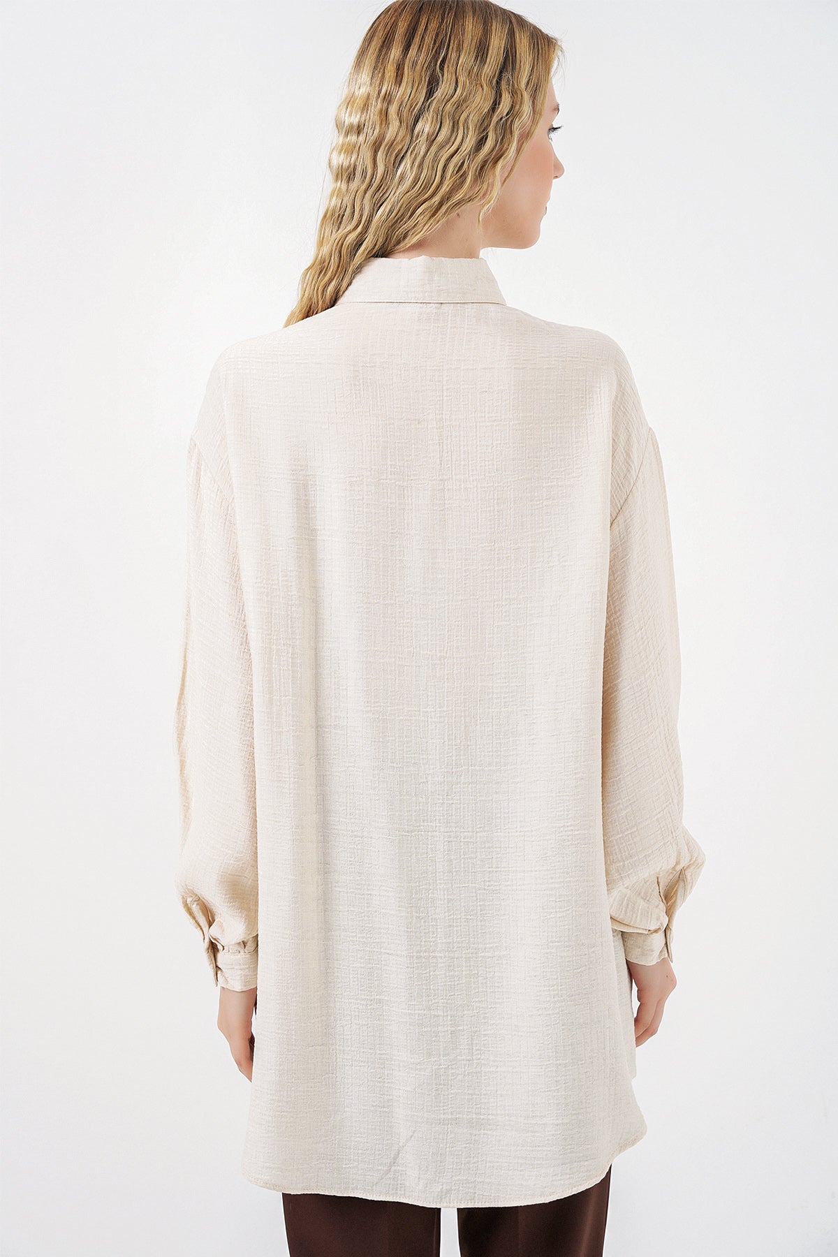 Image of Kadın Dokulu Oversize Tunik 5989 - Krem