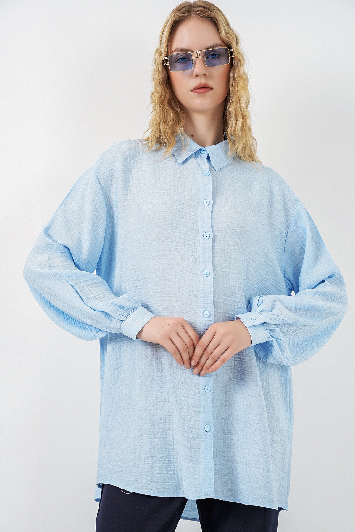 Image of Kadın Dokulu Oversize Tunik 5989 - Mavi